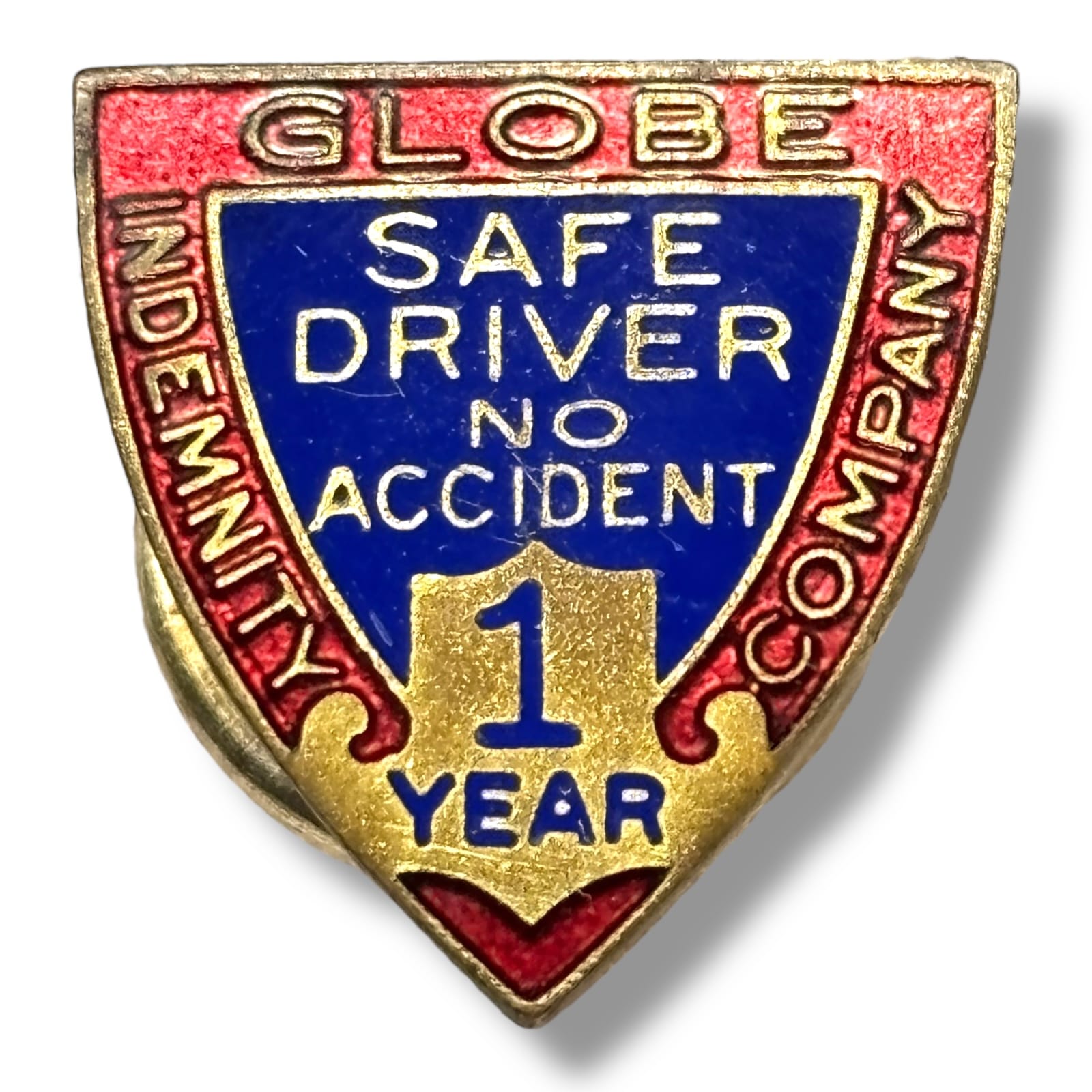 c.1950s Globe Indemnity Co. Safe Driver No Accident 1 Year Enamel Award Pin