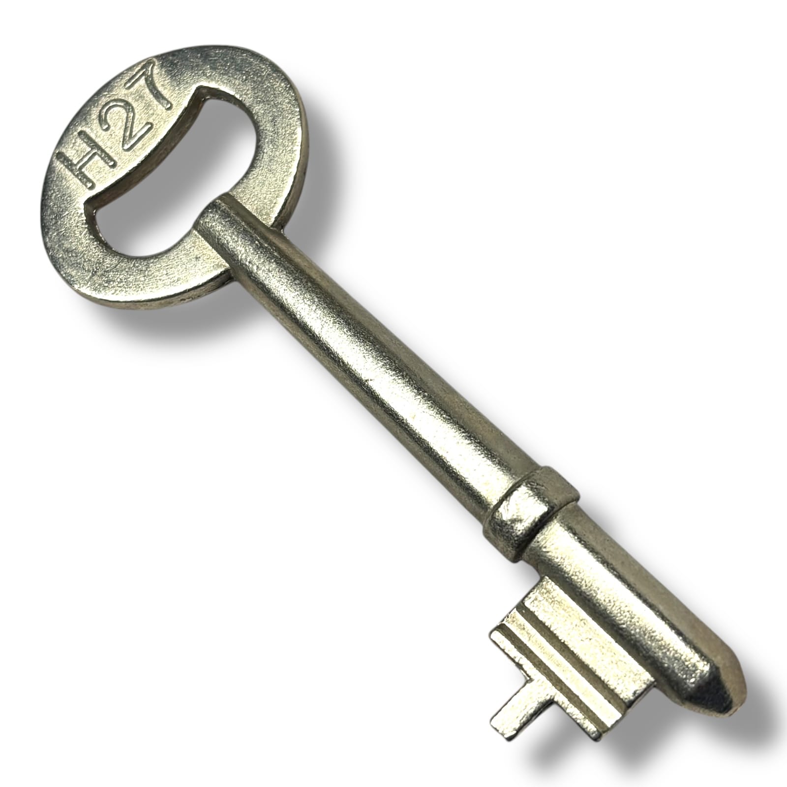 c.1950s H27 Metal Skeleton Key Nickel Finish Furniture Cabinet Desk Lock Blank