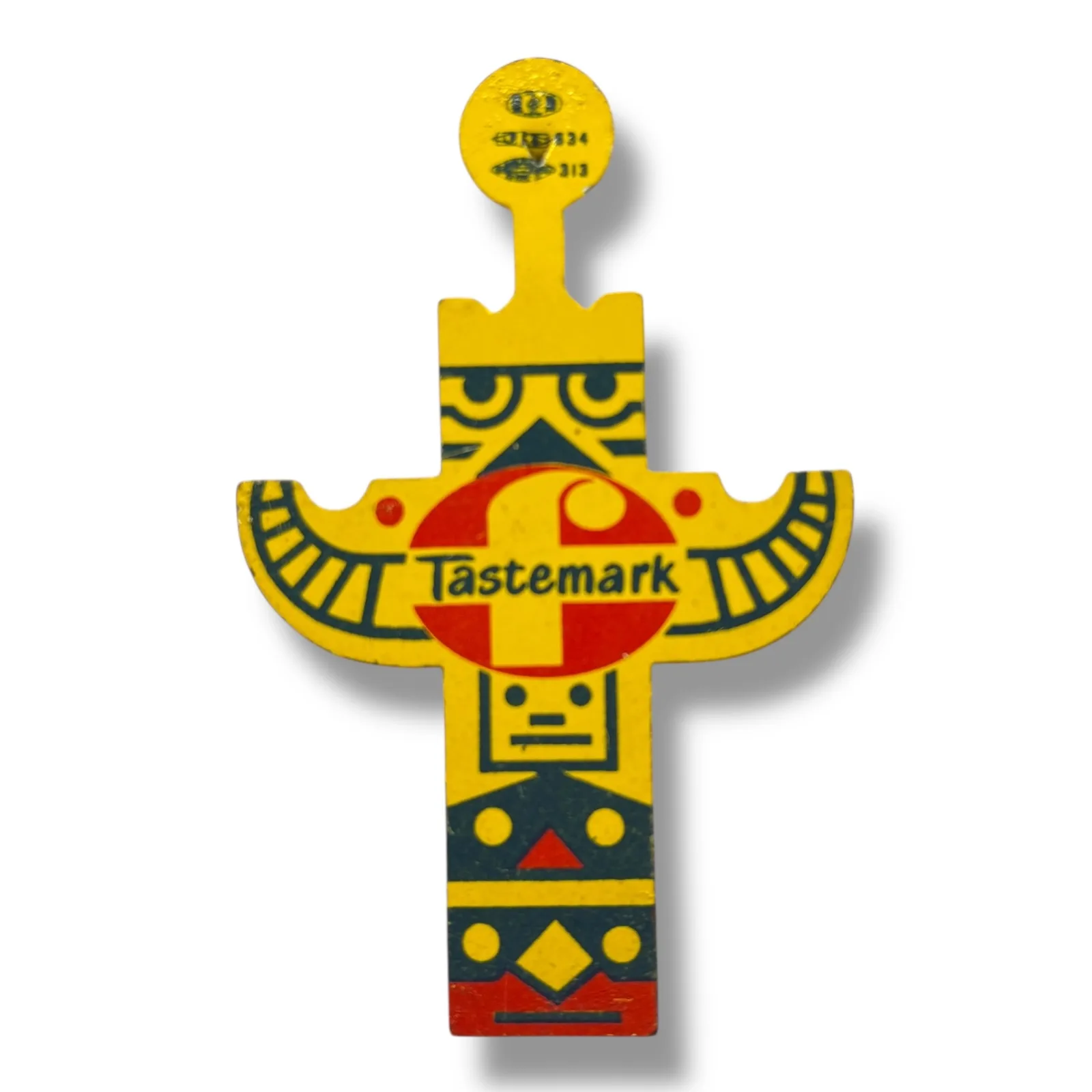 1950s Tastemark Dairy Fold Over Tab Pin Totem Tin Litho Advertising Button