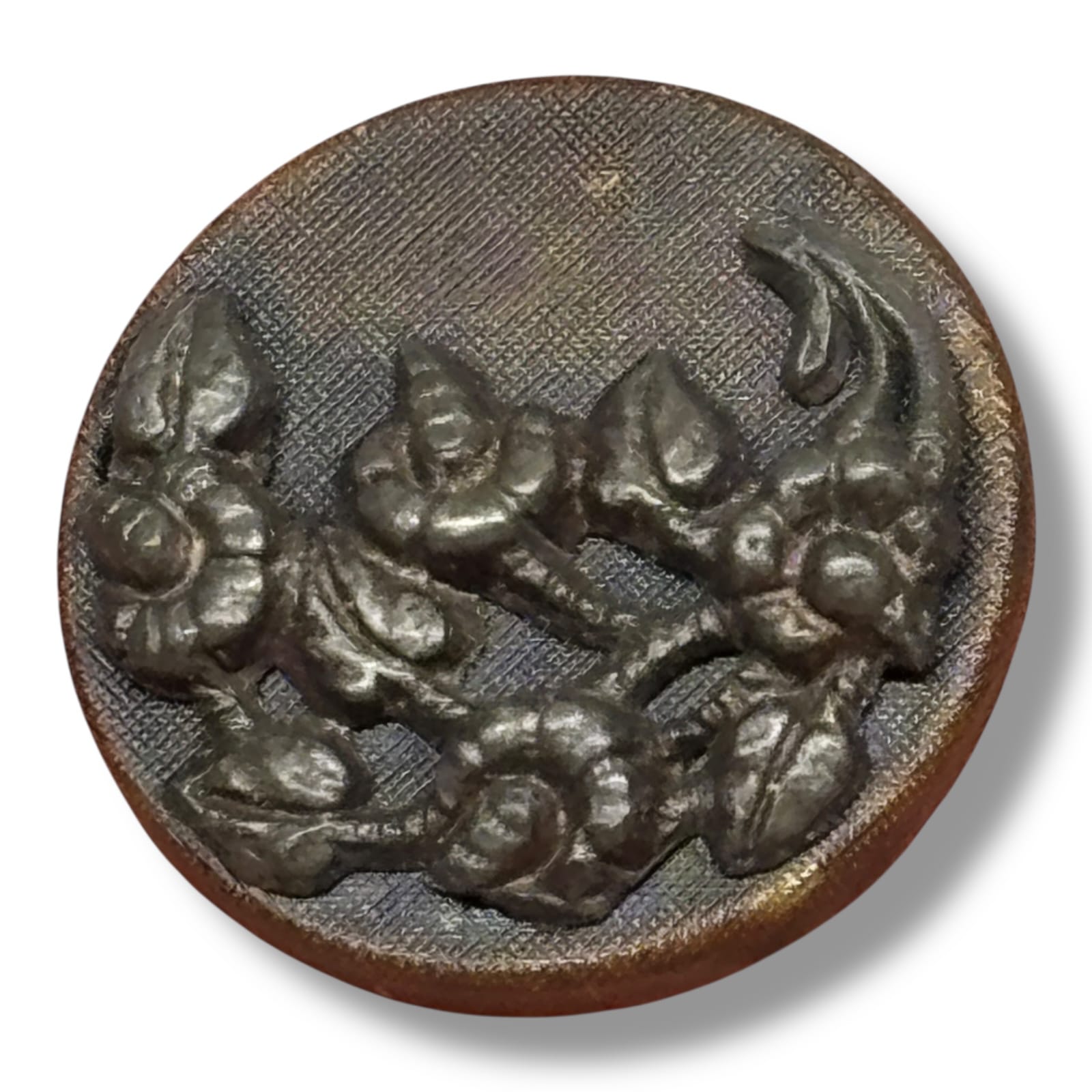 c.1900s Set of 8 Victorian Metal Buttons 18mm Brass Floral Leaf Integral Shank