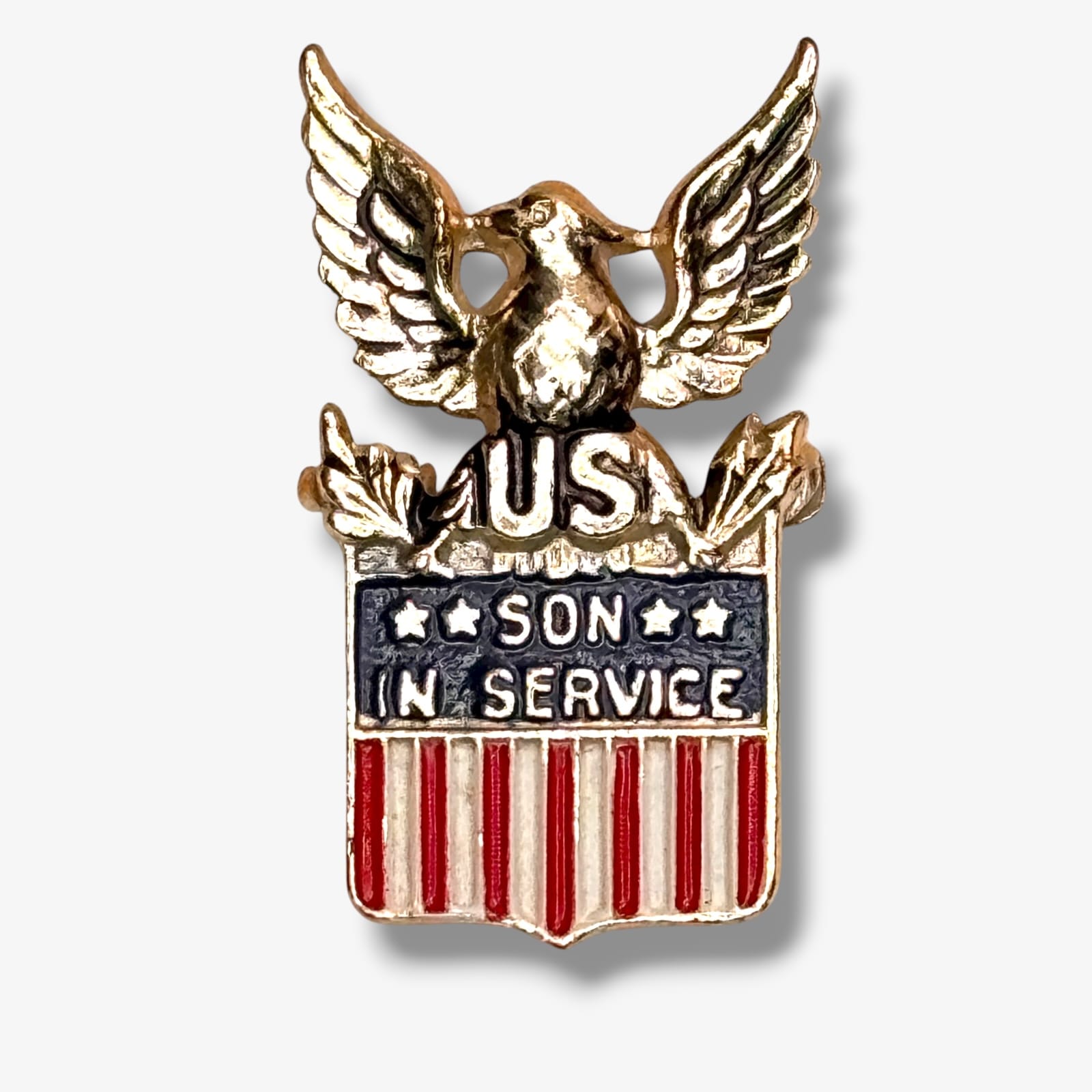 1940s WWII Coro Sterling Son in Service Pin Eagle Red White Blue Enamel Badge