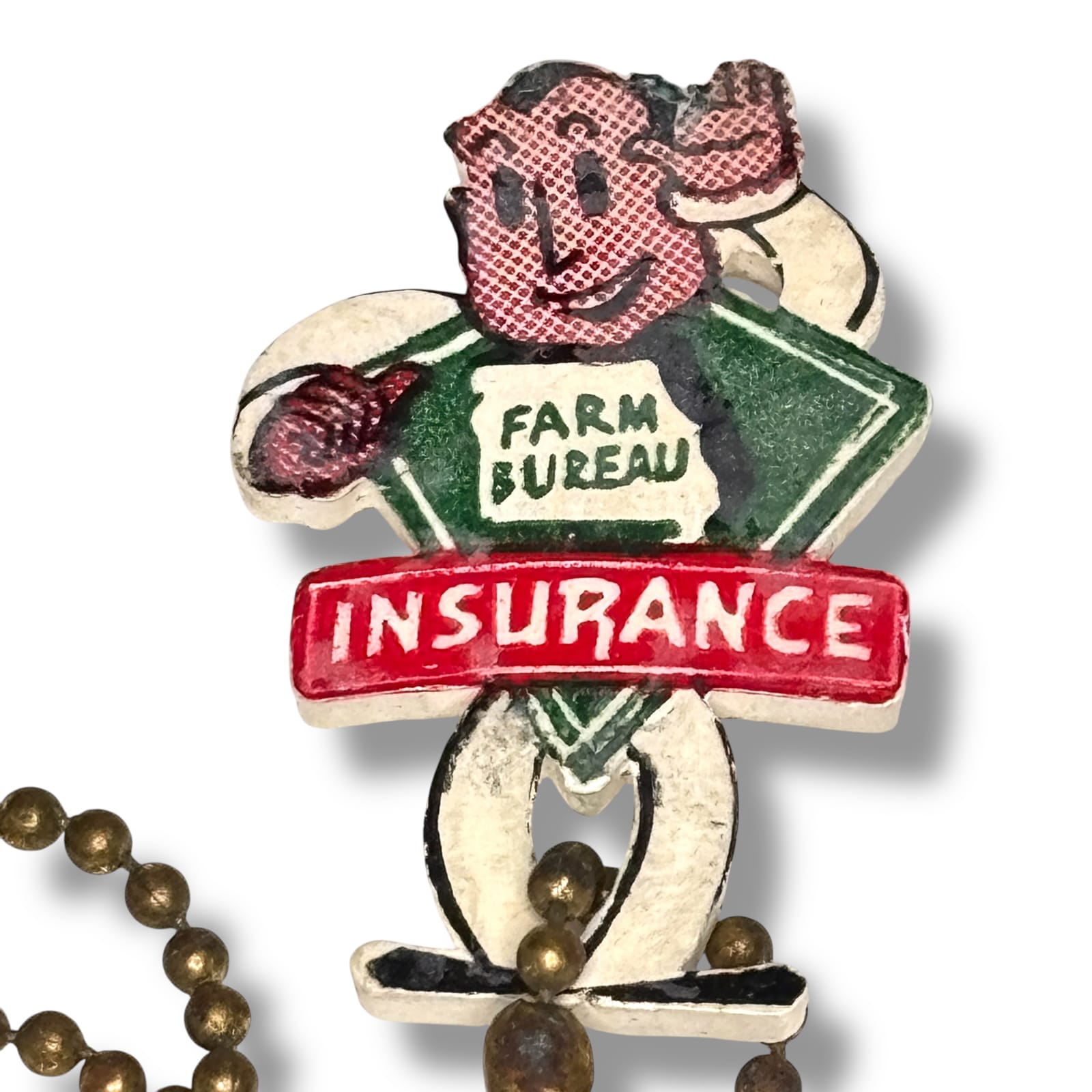 c.1950s Farm Bureau Insurance Printed Plastic Advertising Key Fob with Chain