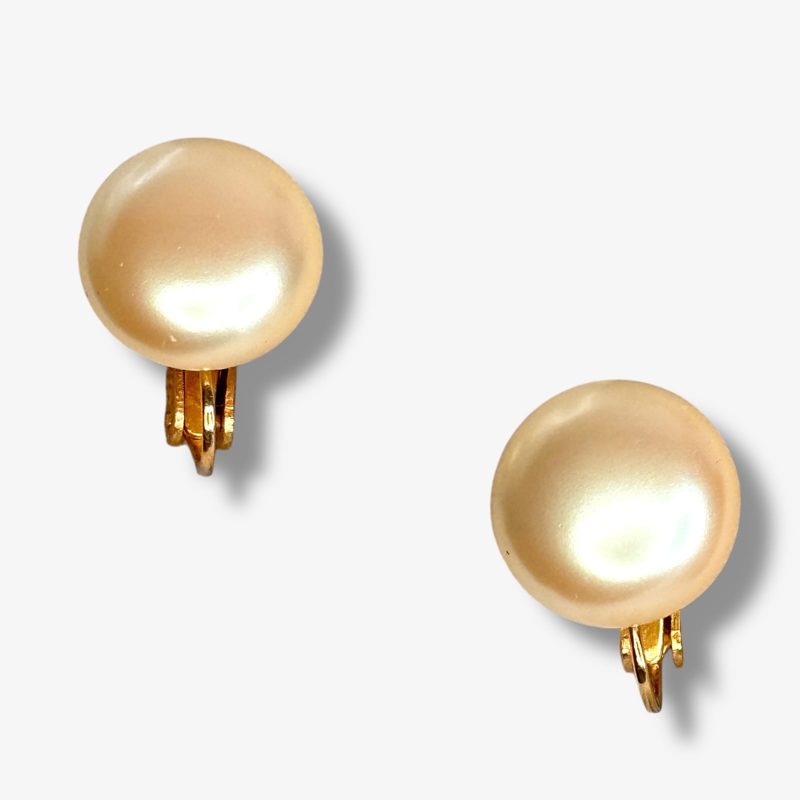Marvella Faux Pearl Button Earrings Gold Tone Screw Back Mid-Century c.1955