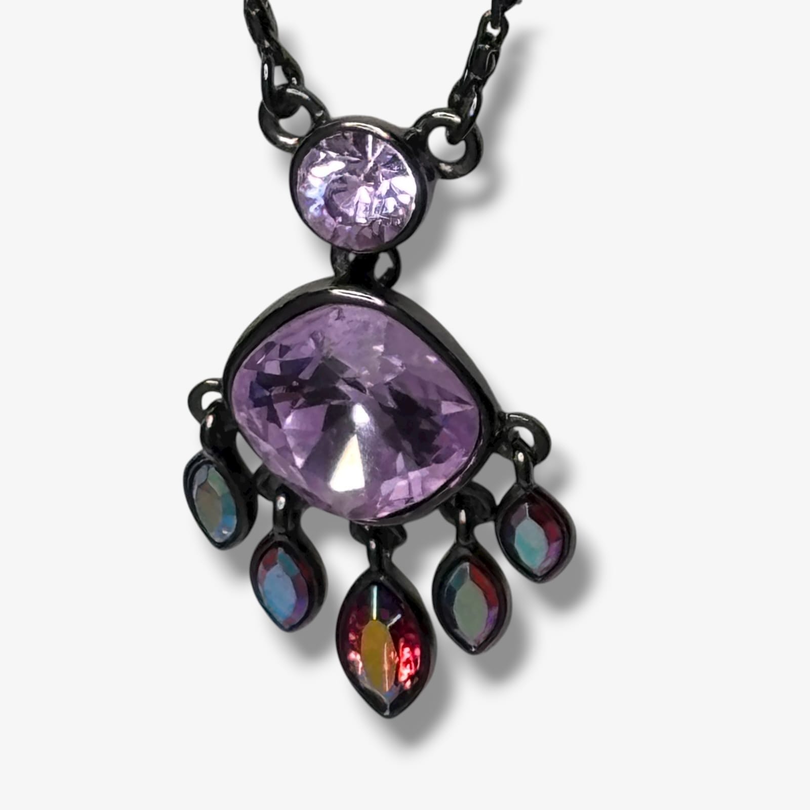 Givenchy 2010s Gunmetal Necklace Acrylic Lavender Drops Modern Gothic Couture