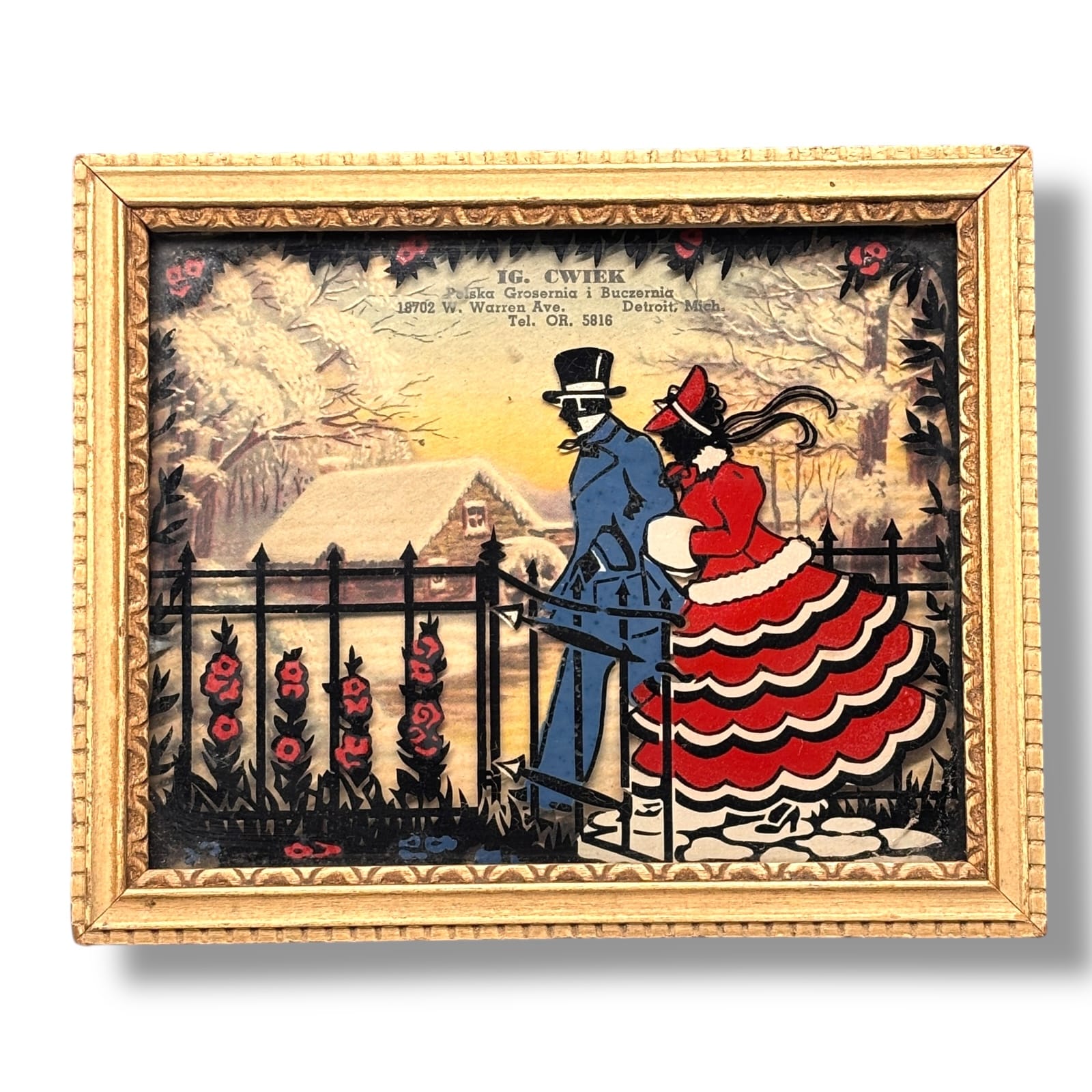 1940s Reverse Painted Glass IG Cwiek Polish Grocery Detroit Advertising Sign