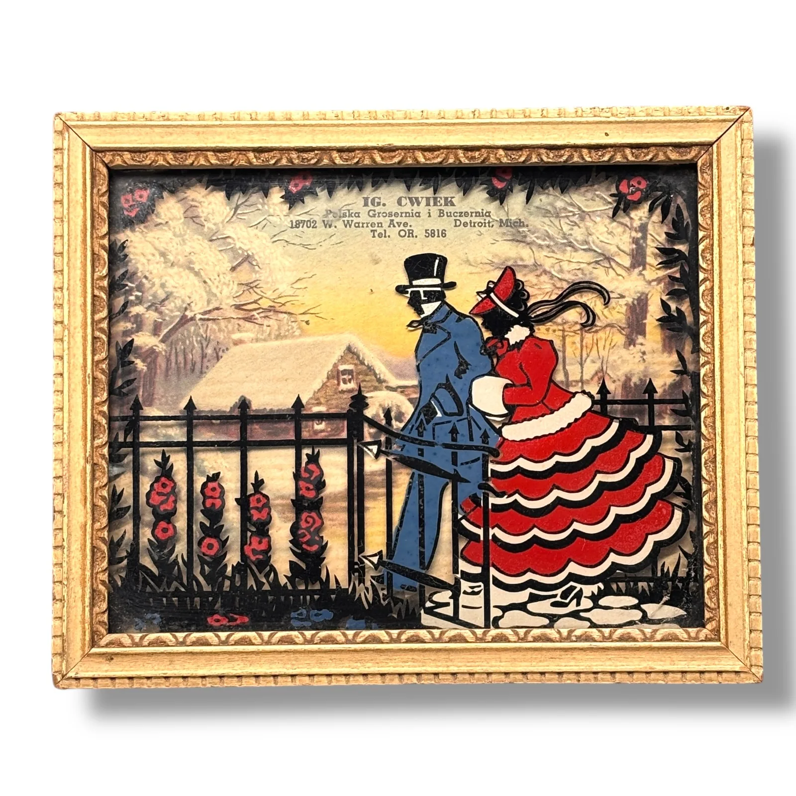 1940s Reverse Painted Glass IG Cwiek Polish Grocery Detroit Advertising Sign