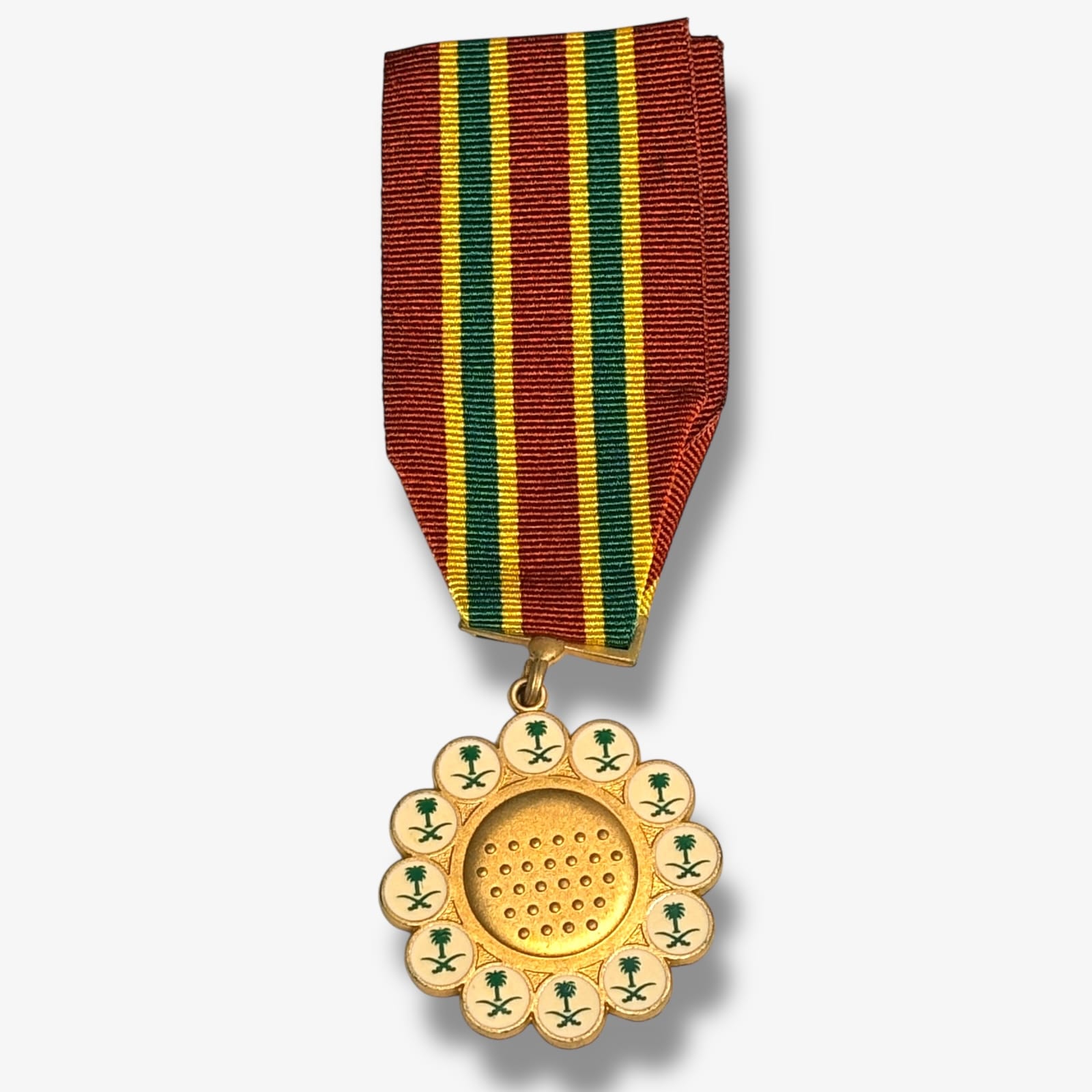 Saudi Arabia Service Medal c.1970s Gilt Scalloped Design Palm Swords Enamel