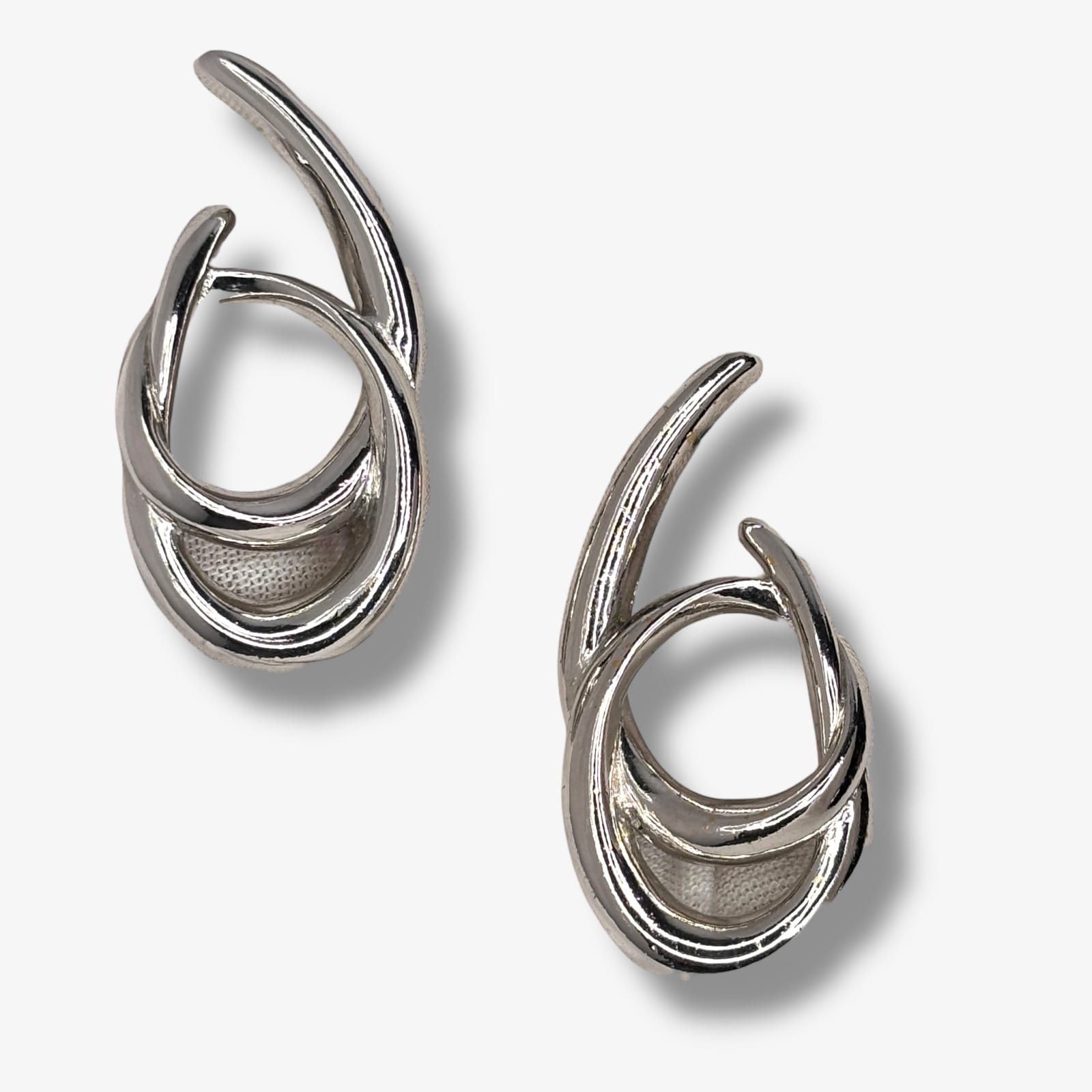 Trifari Silver Tone Abstract Modernist Earrings c.1980s Sculptural Post Studs