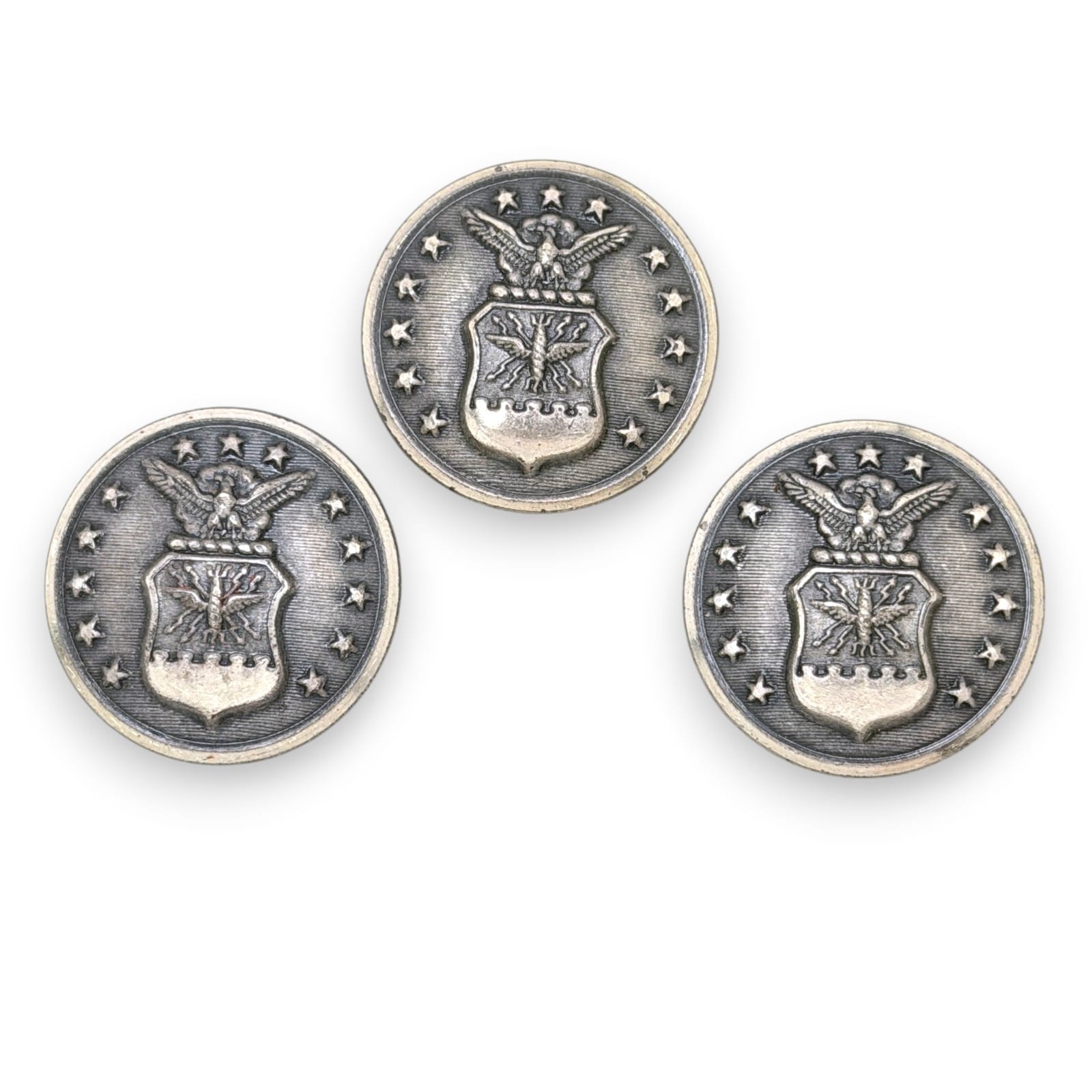 c.1950 Scovill Waterbury USAF Uniform Coat Buttons 29mm Silver Tone Lot of 3