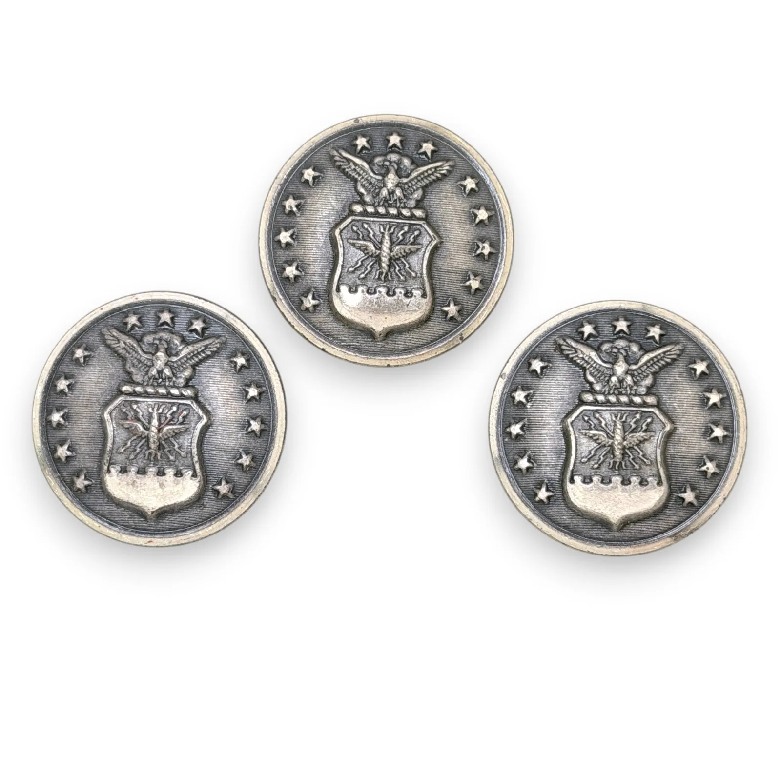 c.1950 Scovill Waterbury USAF Uniform Coat Buttons 29mm Silver Tone Lot of 3