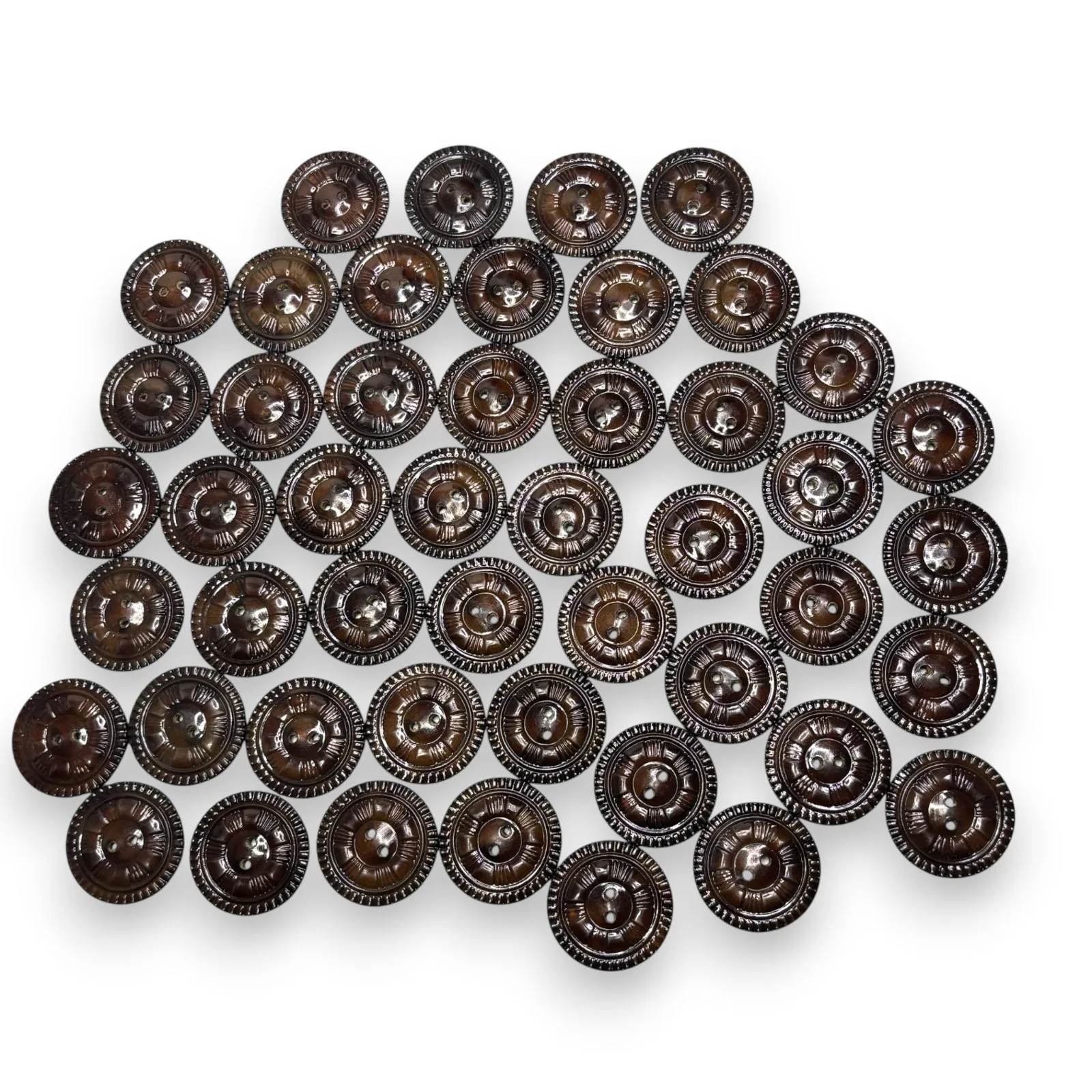 48 Vintage 1950s Brown Wrap-Over Plastic Two-Hole Sew-Through Buttons 28.7mm