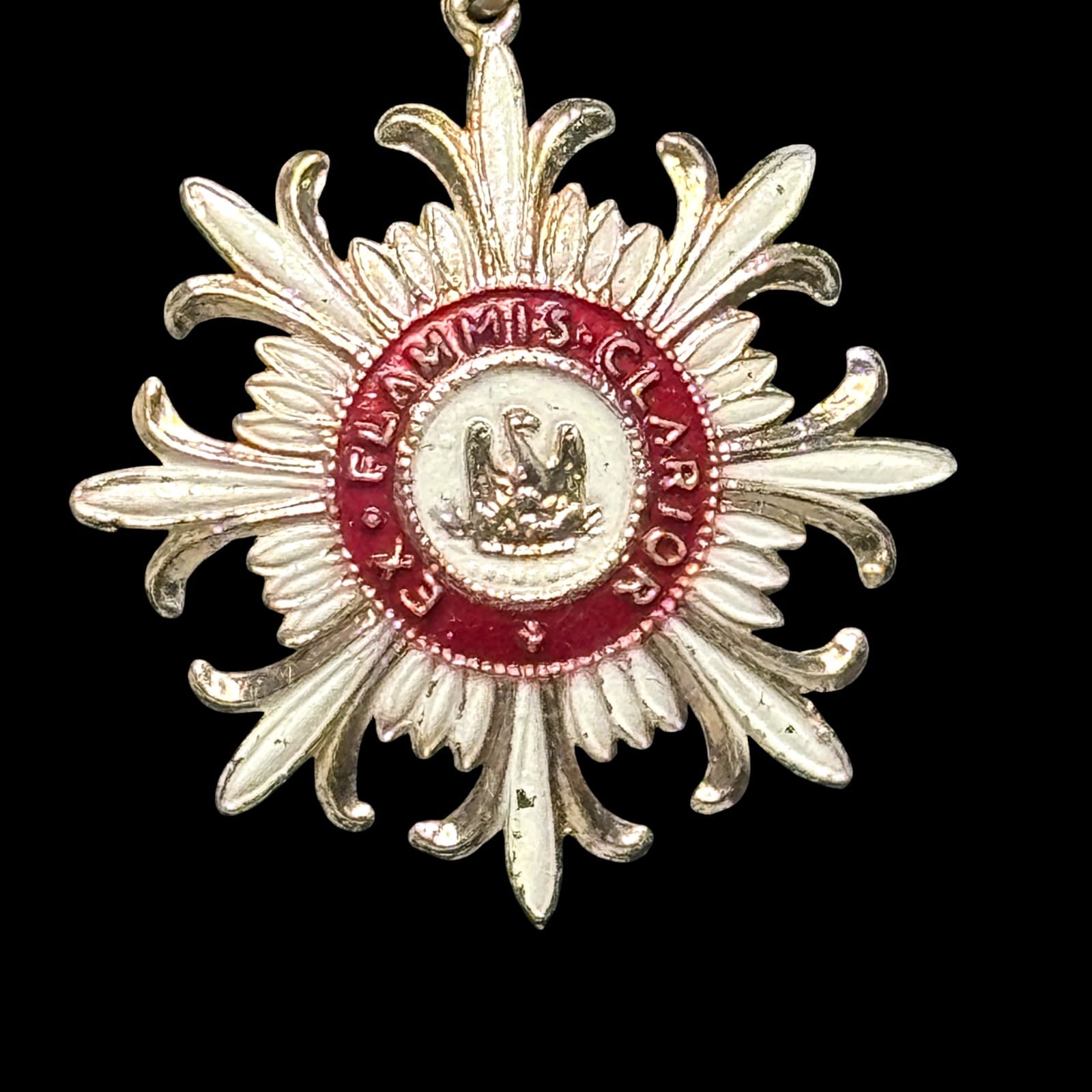 Vintage Ex Flammis Clarior Masonic Order Fraternal Medal Pendant Chain c.1950s