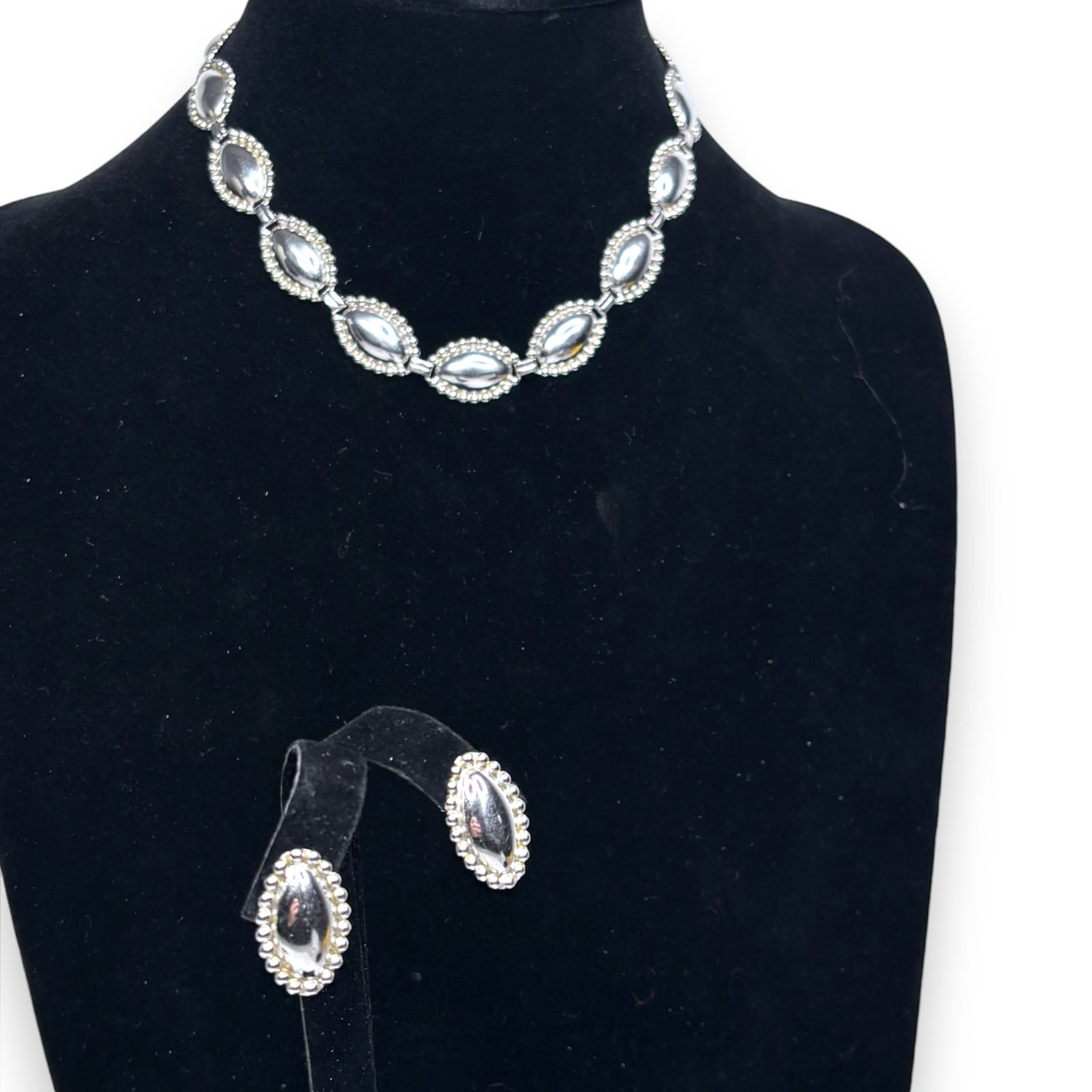 1940s G&D&Co Sterling Marquise Link Necklace Screwback Earrings Patent 2368543