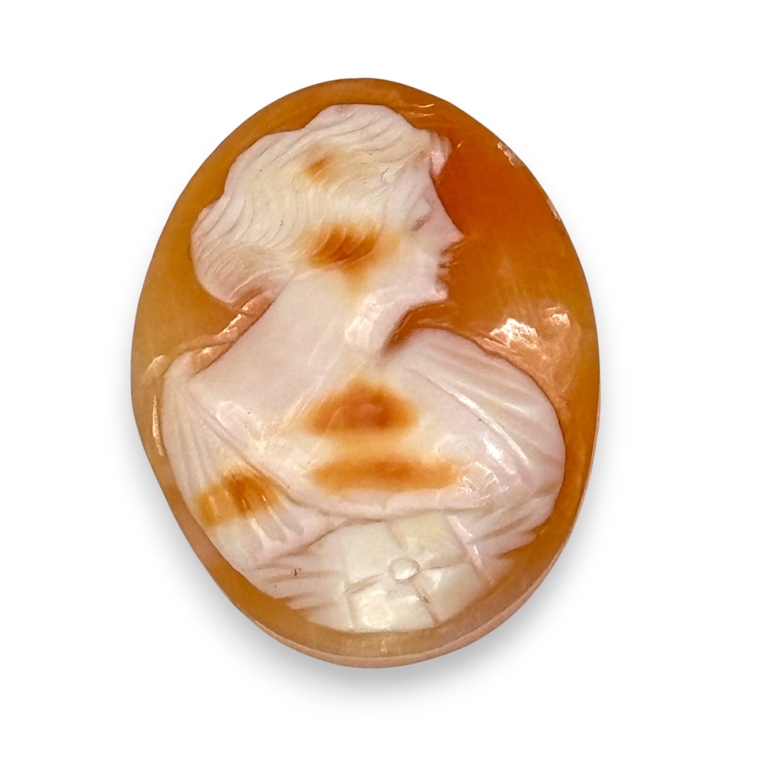 Mid-Century c.1960s Carved Shell Cameo Loose Oval Woman Profile 30.7mm x 20.4mm