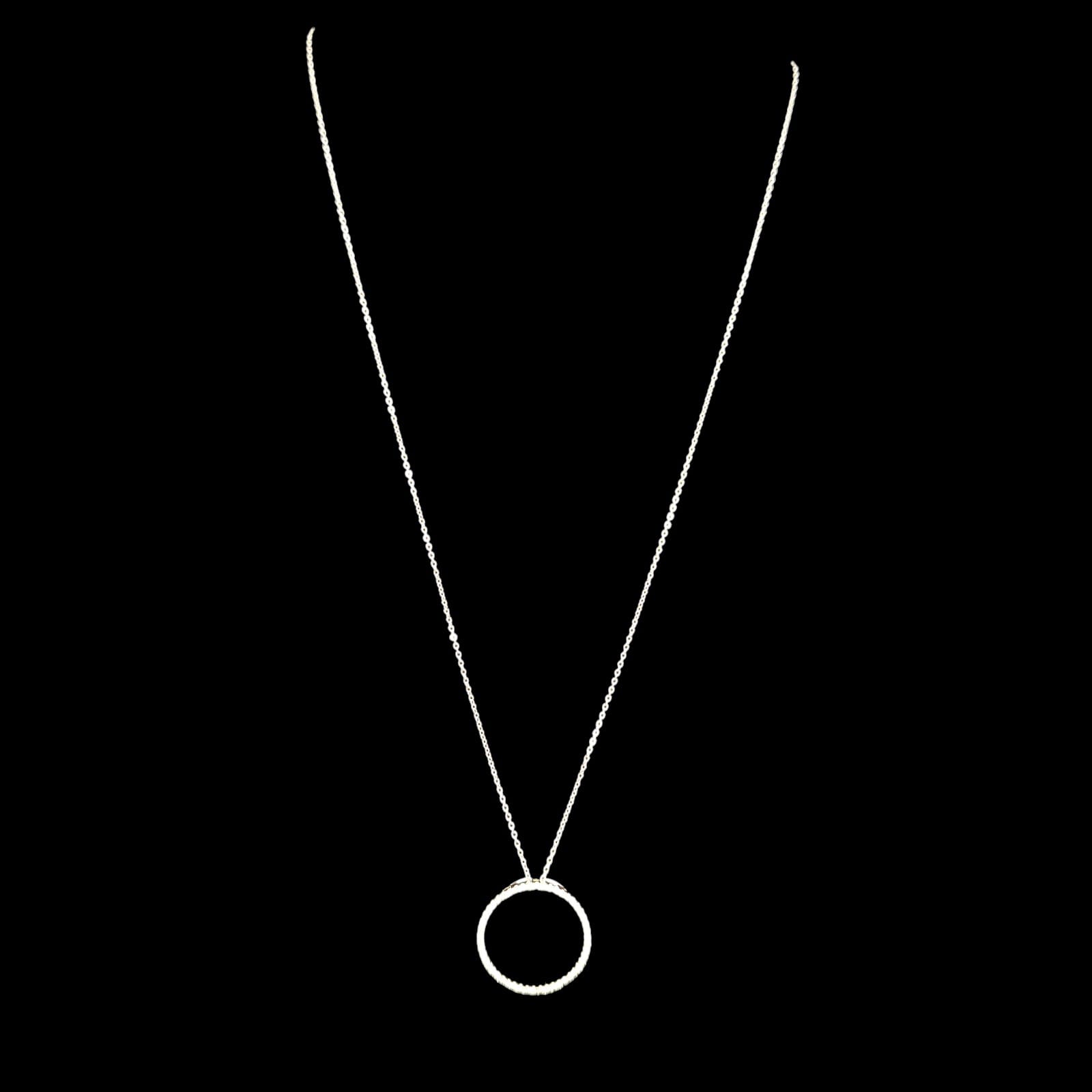 1990s 14K White Gold Pave Set Circle Pendant Necklace Italy Lobster Clasp 16in