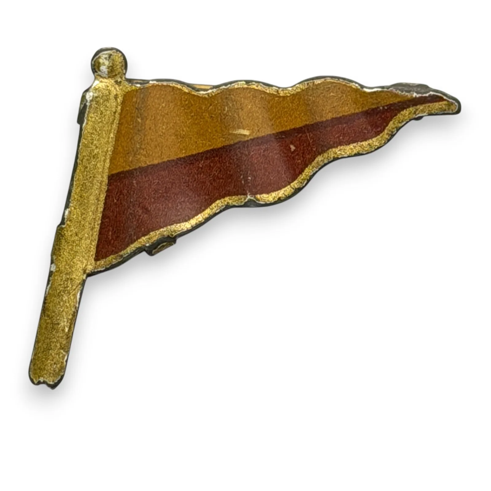 1930s Nautical Pennant Enamel Lapel Red Yellow Pin C-Clasp Boat Club Flag 1-1/4"