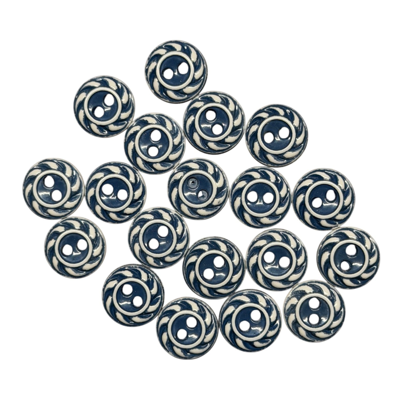 1950s Blue White Swirl 11mm Plastic Sew Through Buttons Lot of 19 Dress Craft