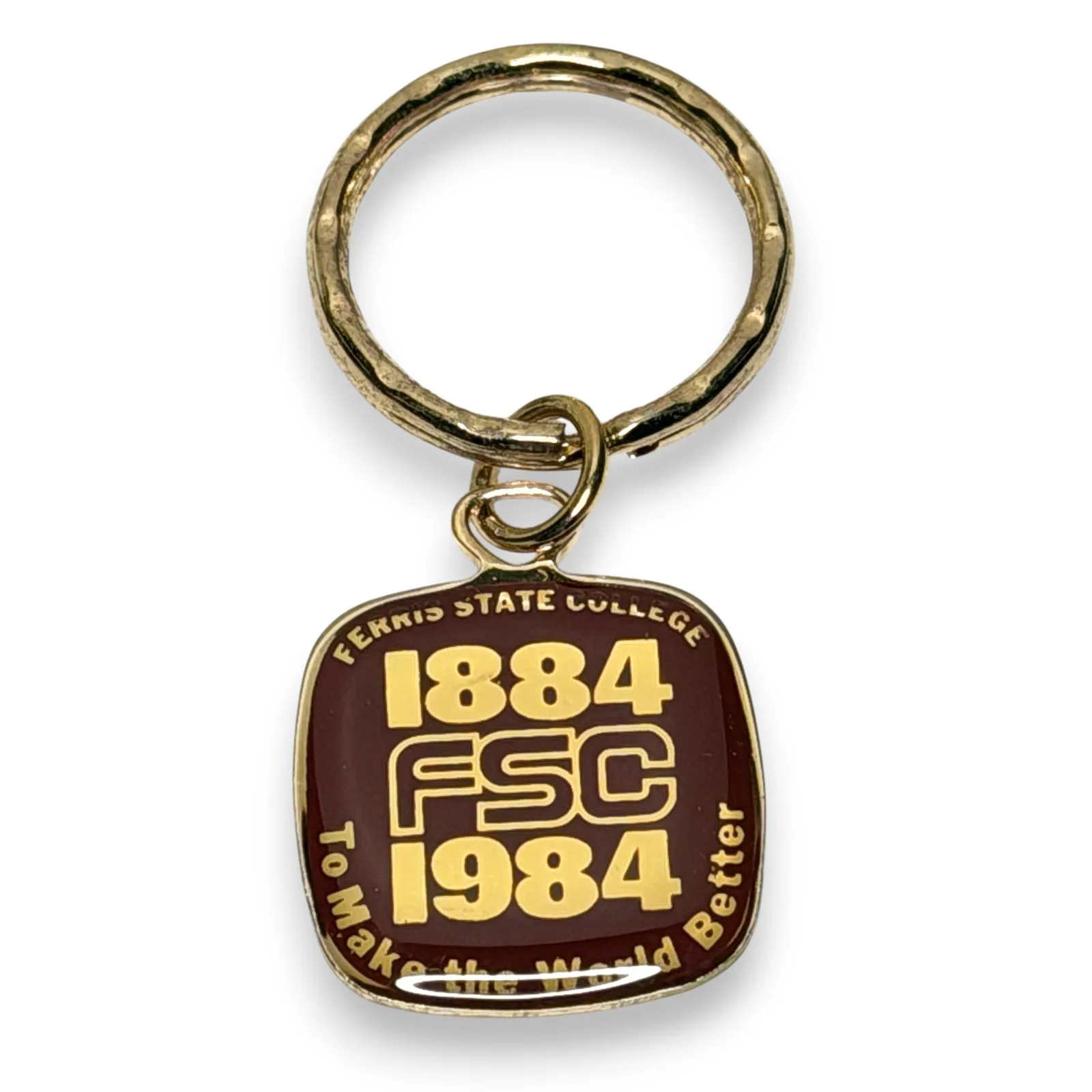 Ferris State College 1884-1984 Centennial Keychain Key Ring Acrylic Pendant Box