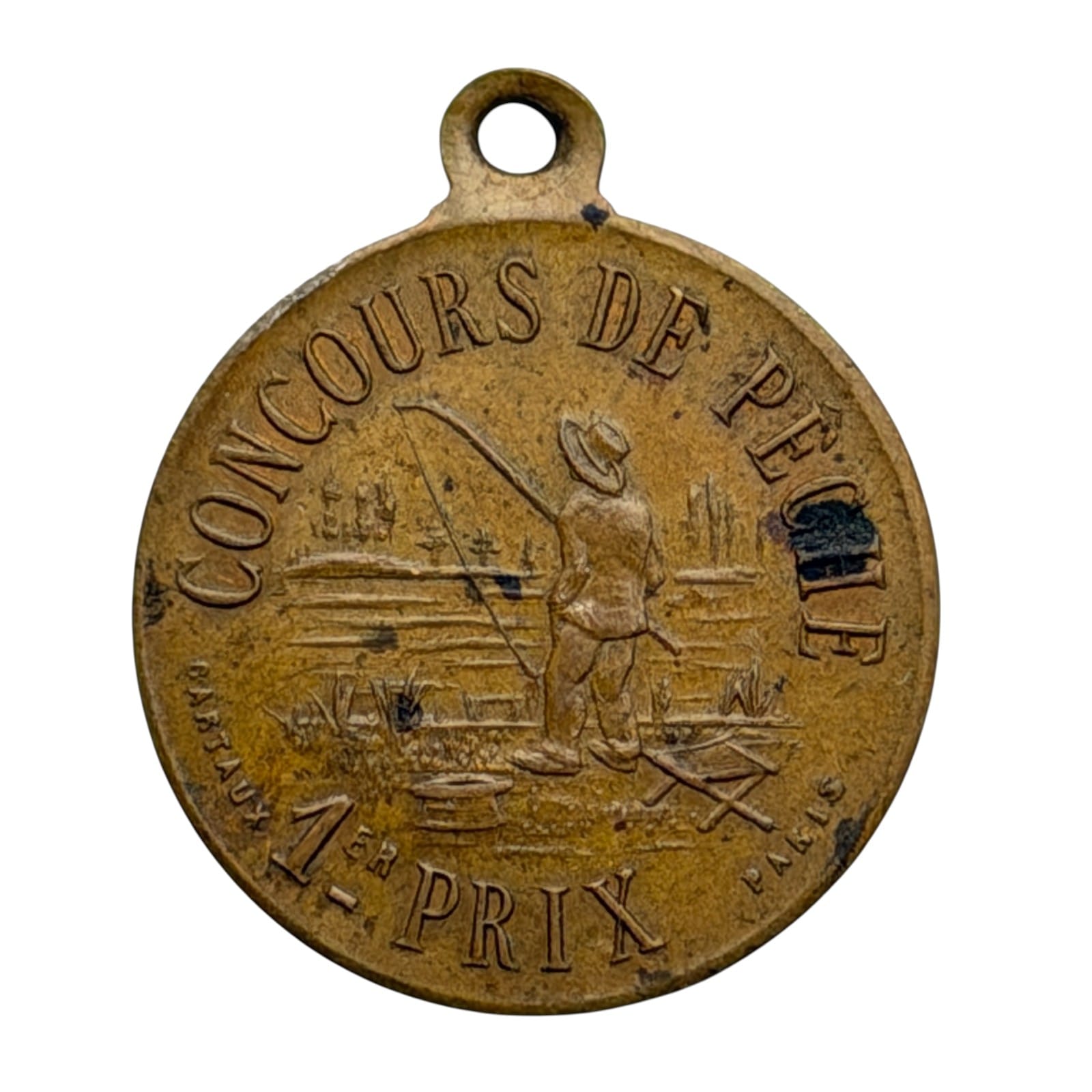 c.1900 French Concours De Peche 1er Prix Paris Brass Fishing Medal Award 24mm