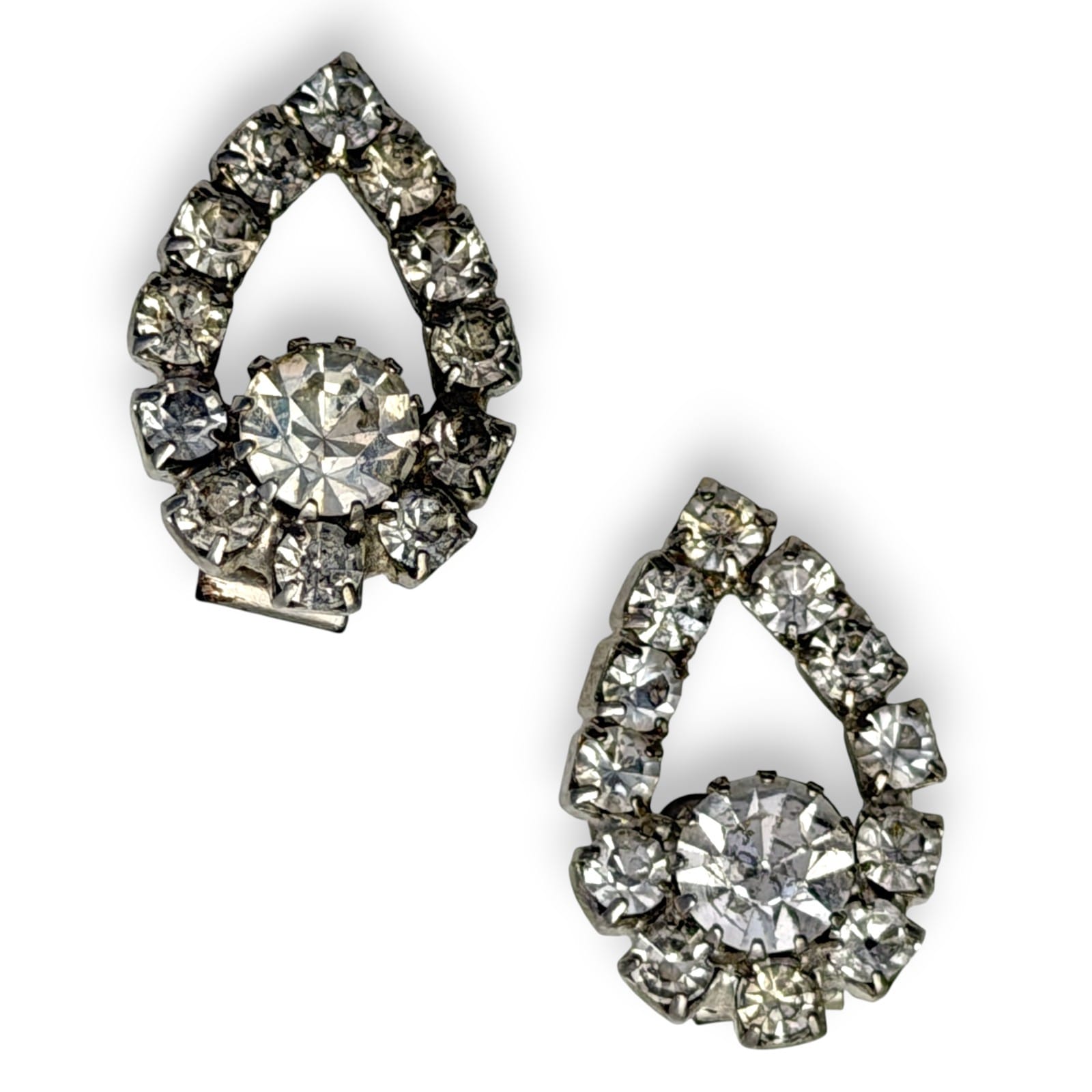 Vintage Clear Glass Crystal Rhinestone Shoe Clips Silver Tone Mid-Century c1950s