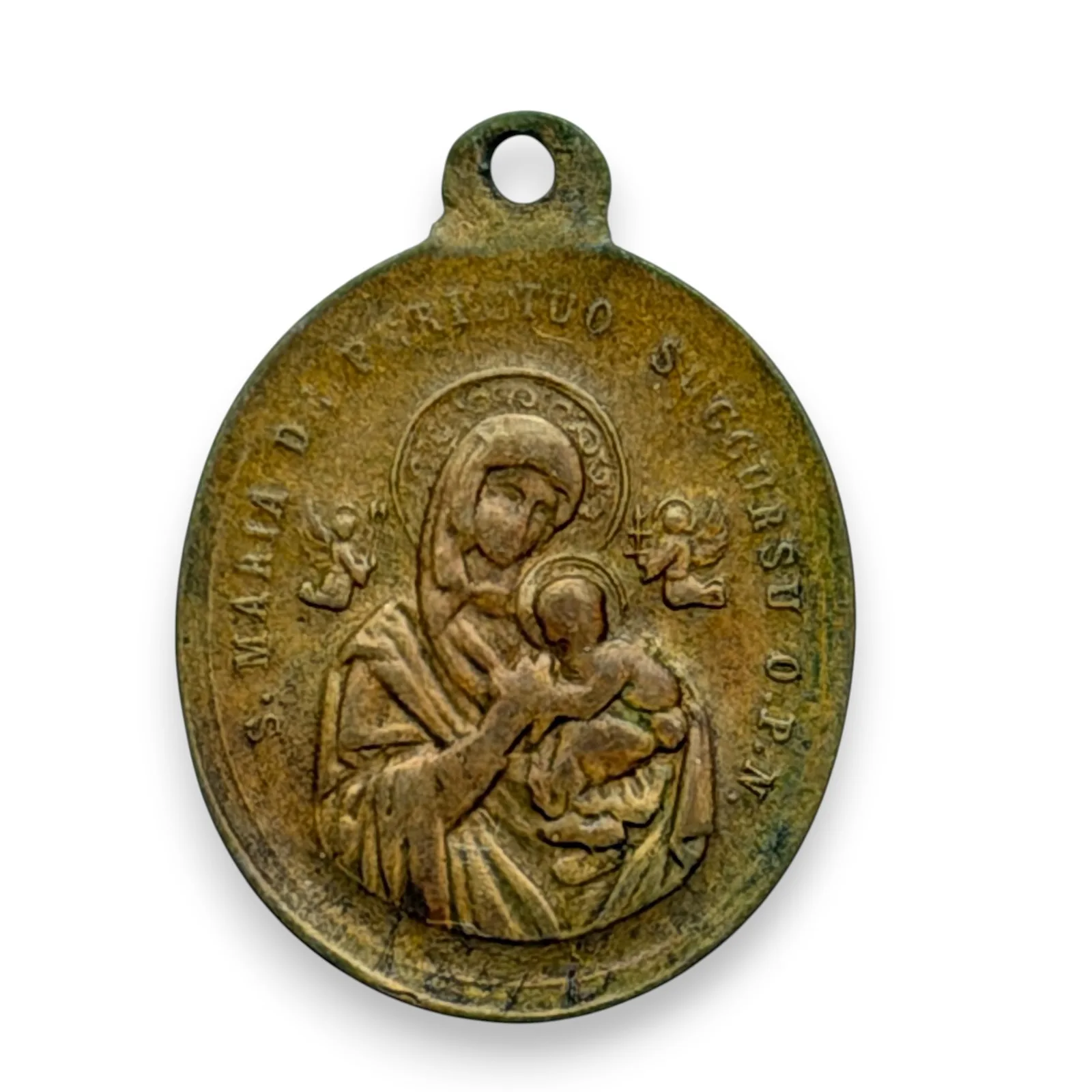 1920s Catholic Brass Medal St Alphonsus Liguori Virgin Mary Christ 26mm Oval