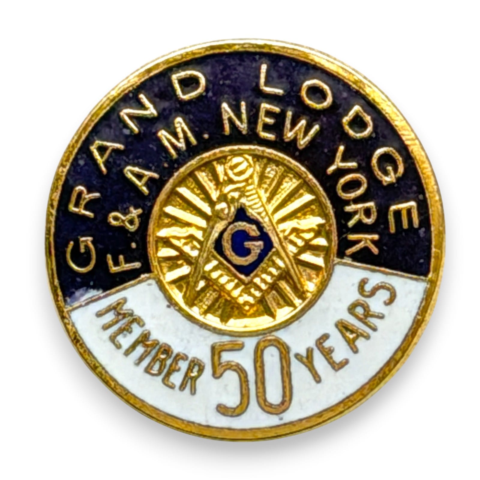 1950s Grand Lodge F AM New York 50 Year Masonic Enamel Pin 18mm
