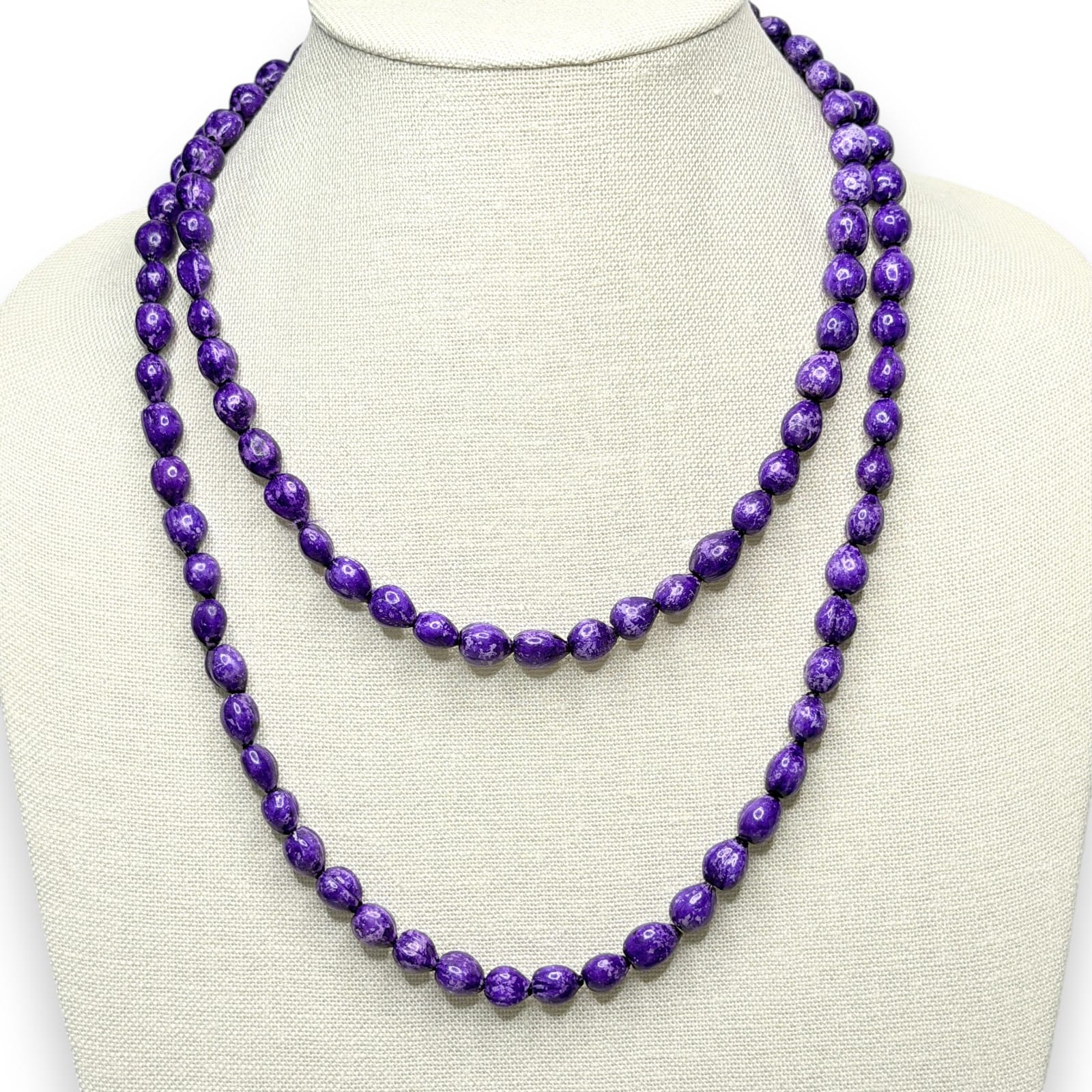 1970s Purple Dyed Job's Tears Natural Seed Bead Necklace 42" Long Boho Strand