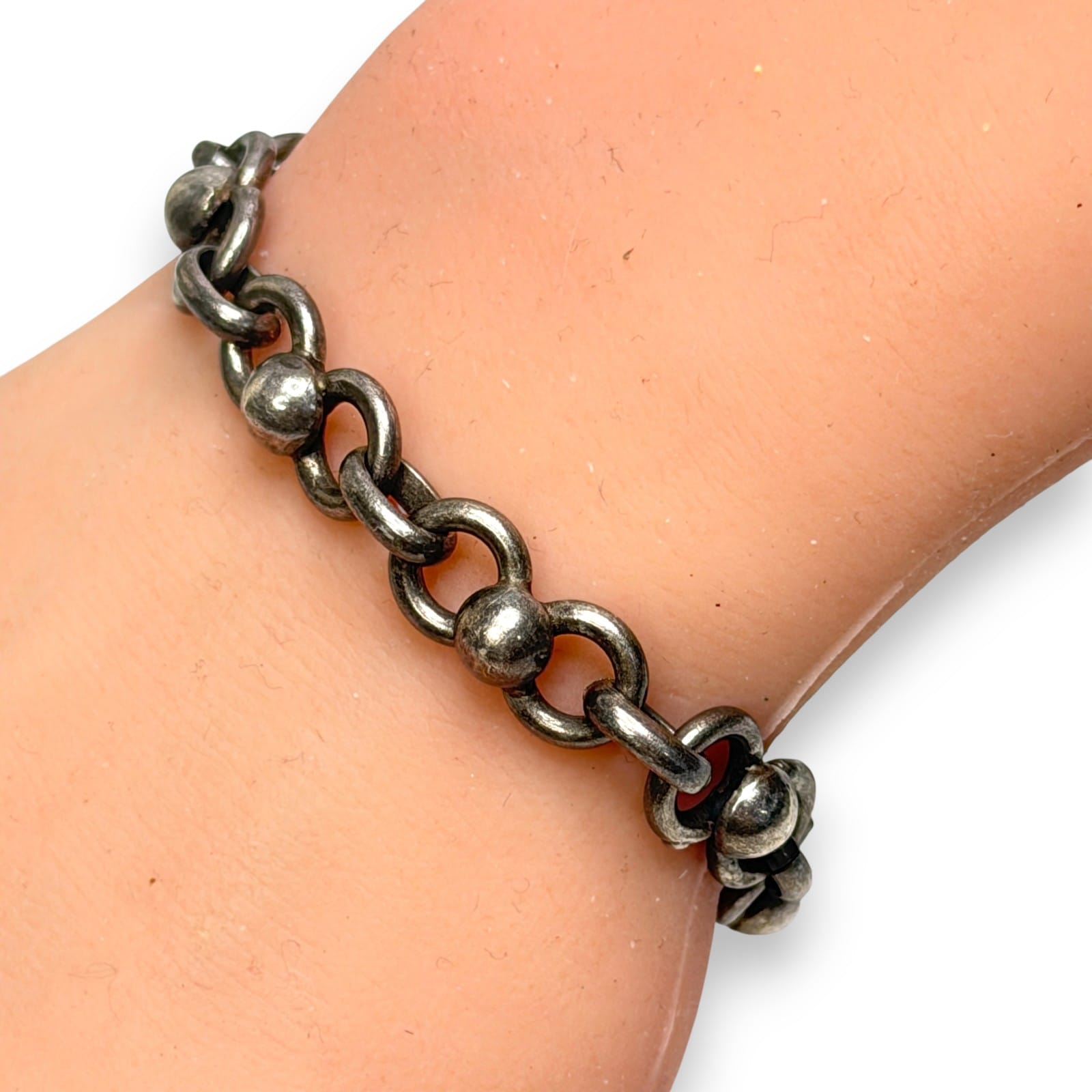 Sterling Silver 925 Goth-Style Link Bracelet Toggle Clasp 6.5in c.2000 Chain