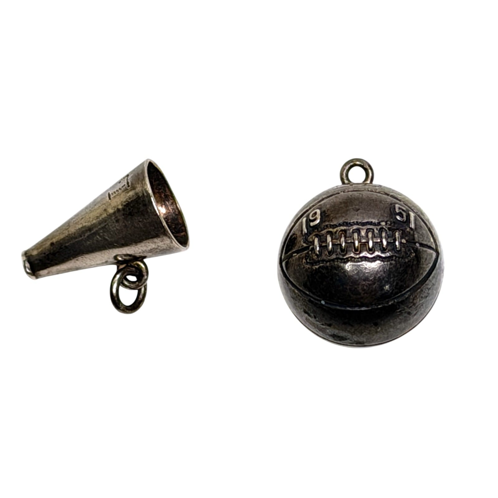 1951 Sterling Basketball Charm With Laces Plus Sterling Megaphone Charm Pair LD