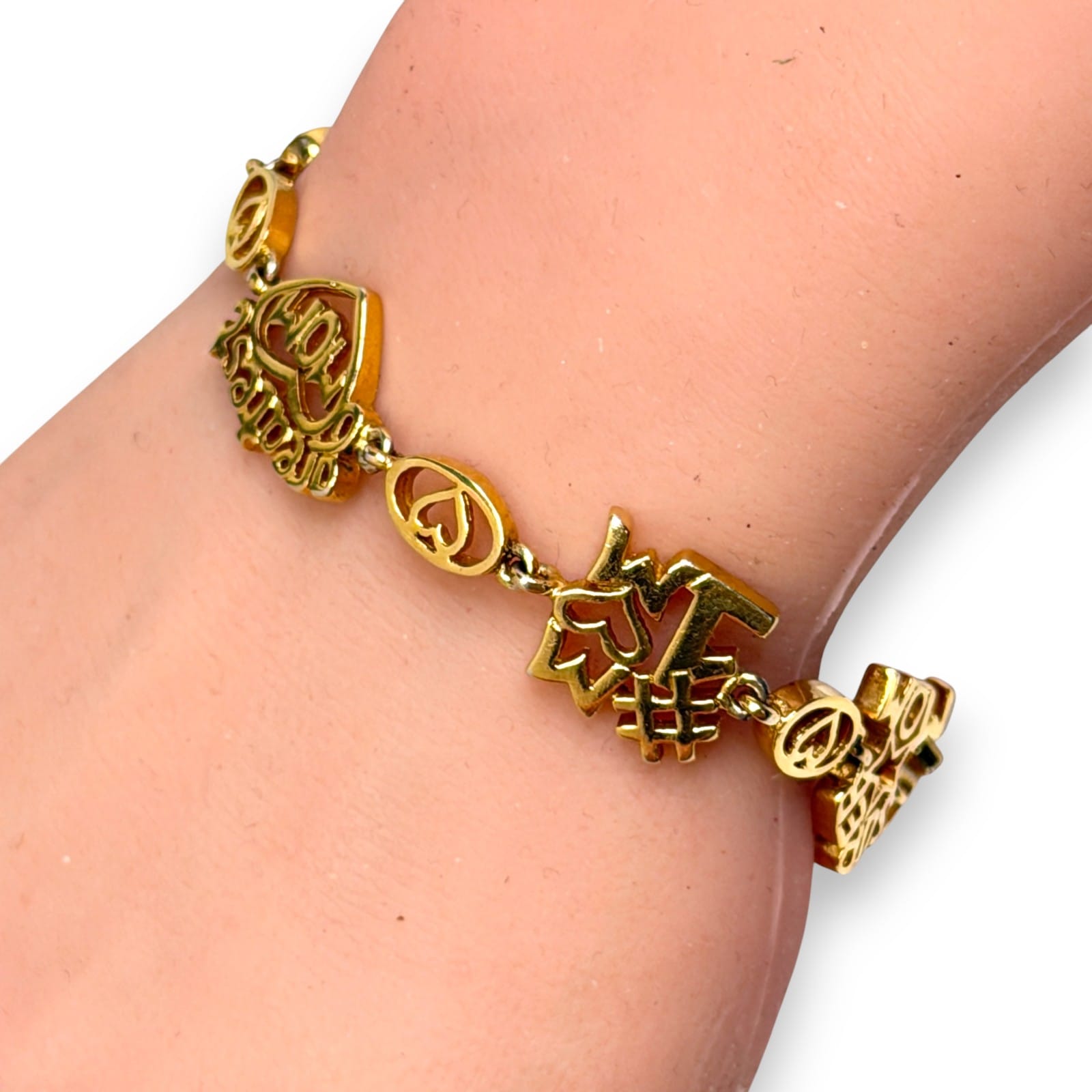 1990s Vermeil 925 Sterling Mom Quote Link Bracelet 7.5" Super Greatest #1 Gift