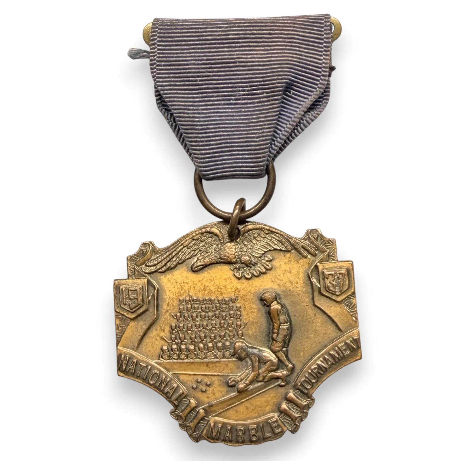 1937 National Marble Tournament Winner Bronze Medal Toledo News-Bee With Ribbon