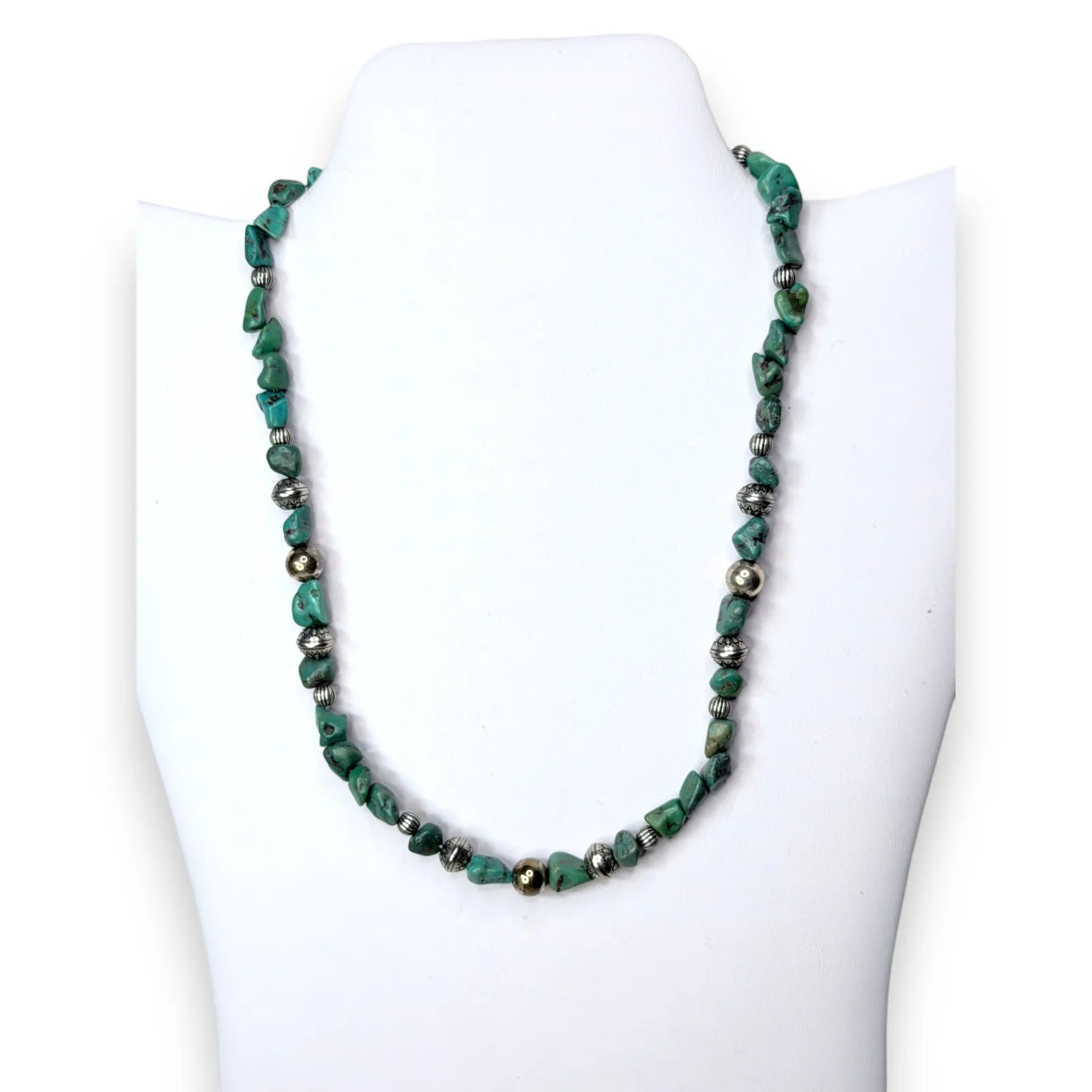 1990s Relios Carolyn Pollack Sterling Silver Turquoise Chip Bead Necklace 925