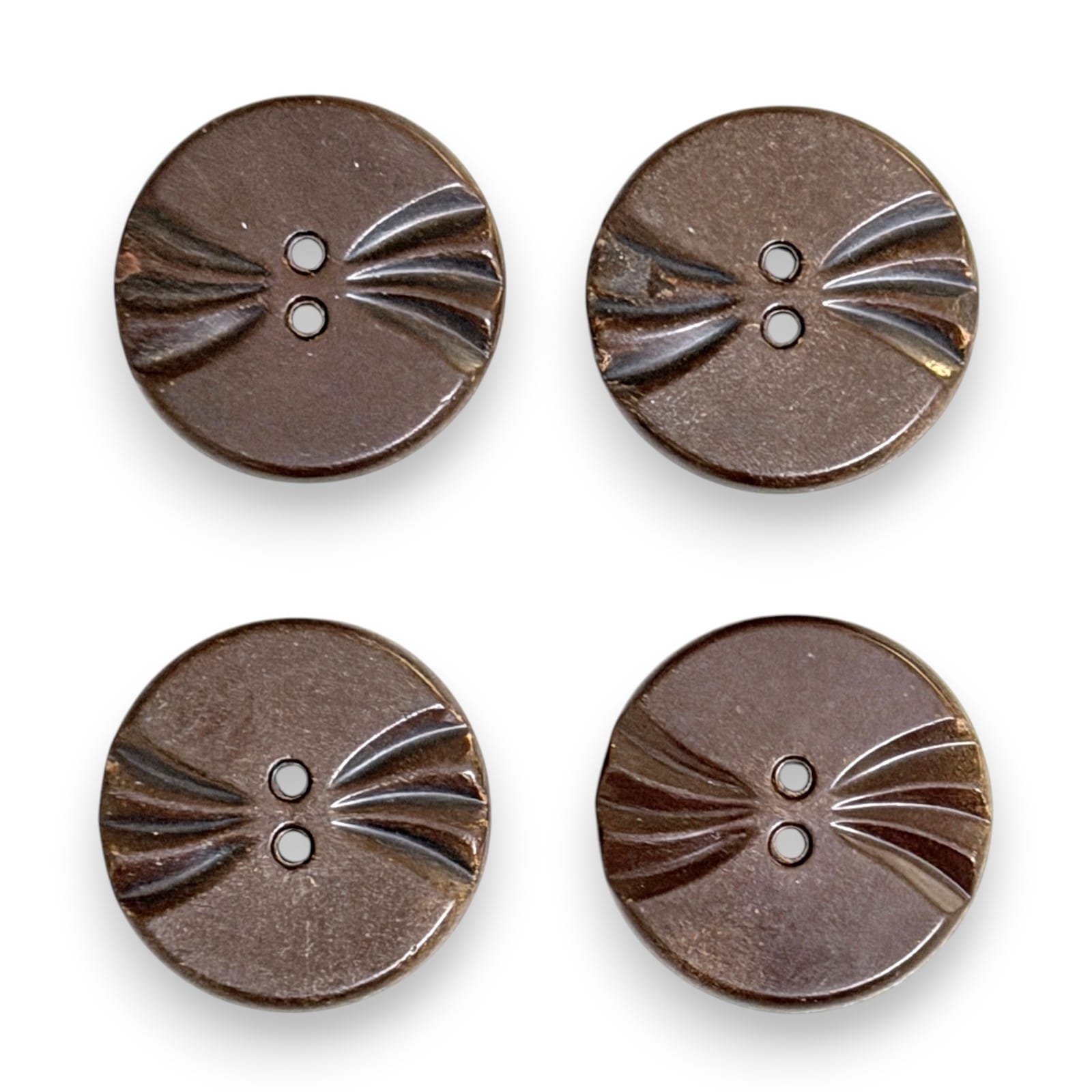 Vintage c.1940s Brown Plastic Art Deco Fan Motif 31mm Coat Buttons Lot of 4