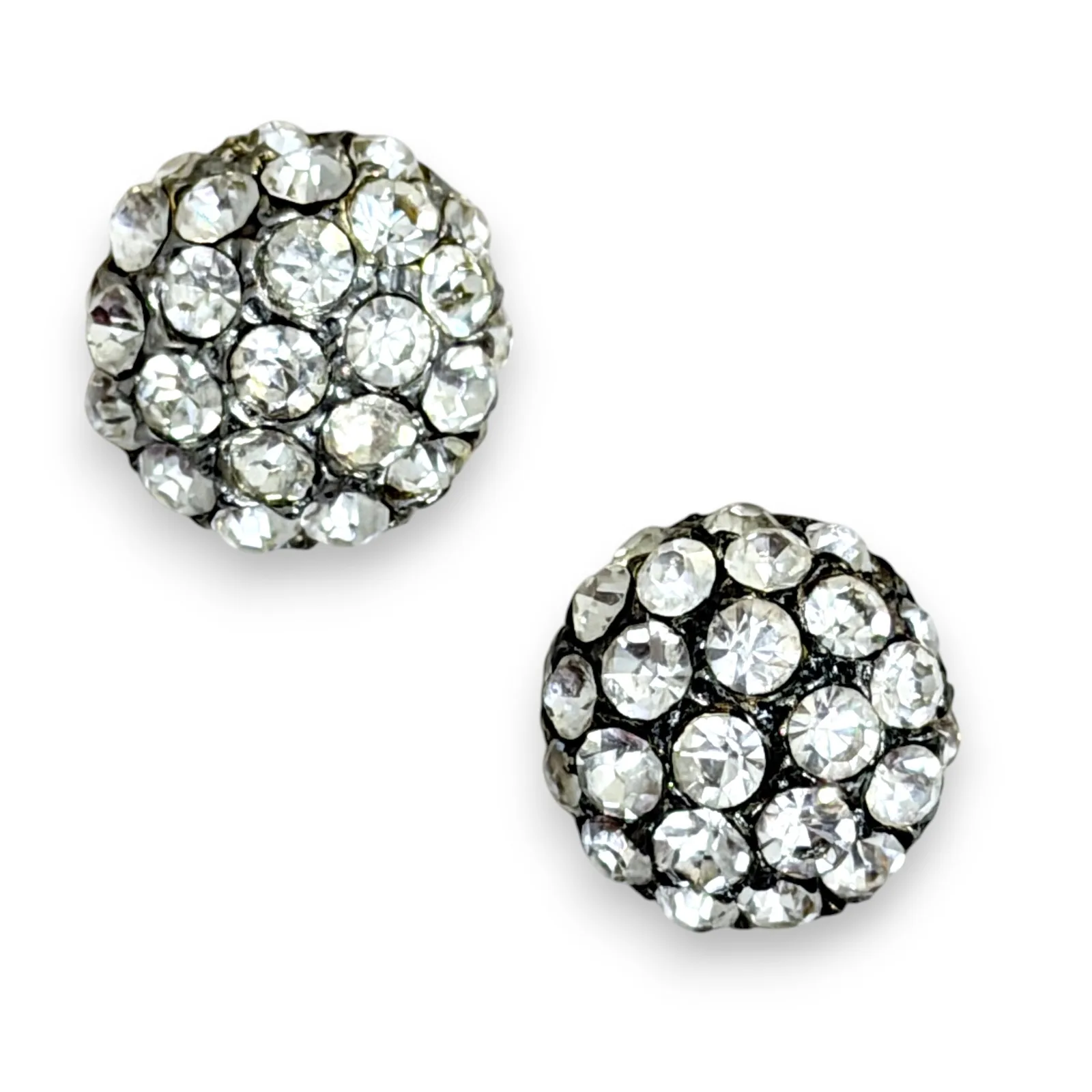 1950s Clear Glass Rhinestone Dome Shank 20mm Buttons Silver Tone Metal Lot of 2