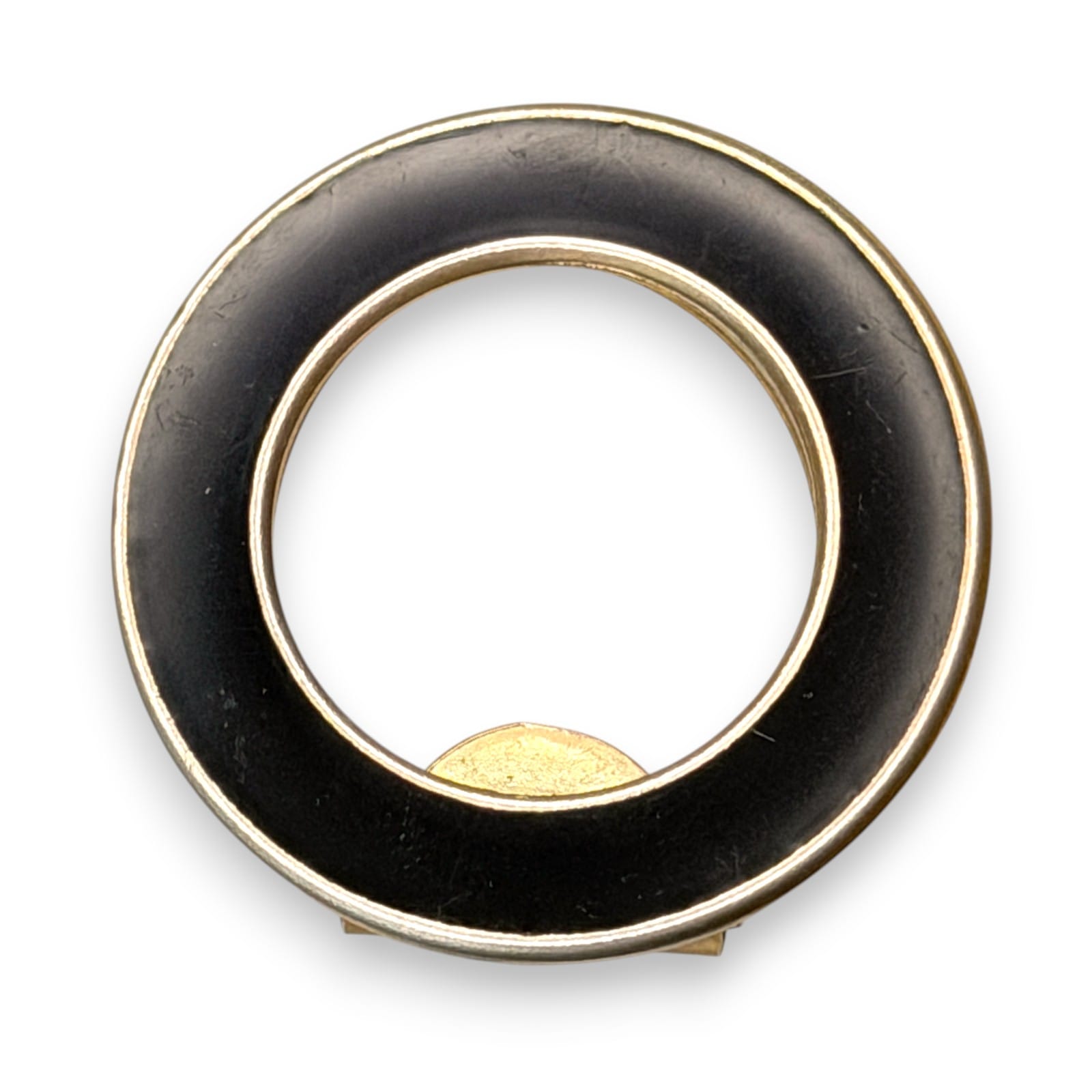 Vintage 1980s Gold Tone Black Enamel Ring Scarf Clip Minimalist Modern Jewelry