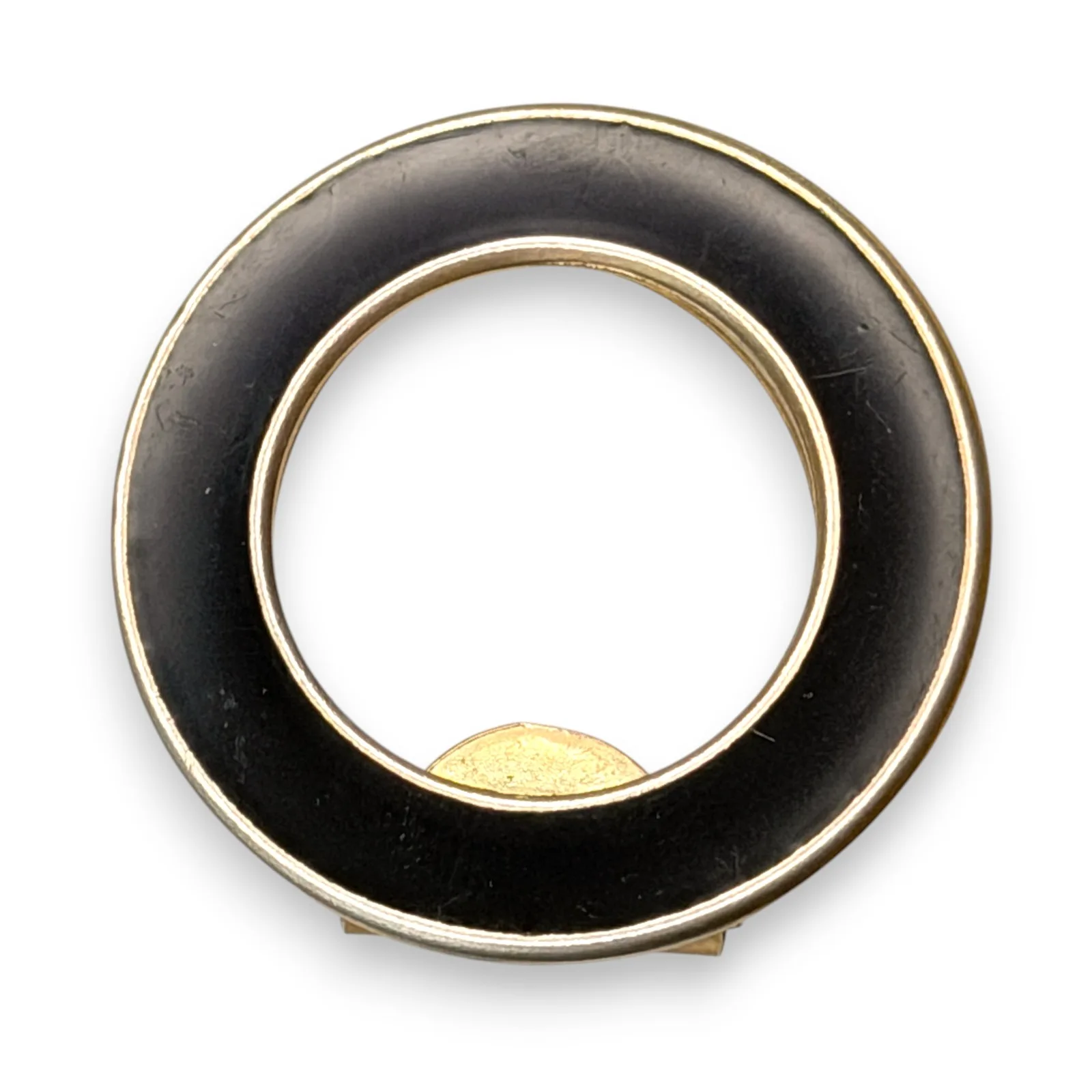 Vintage 1980s Gold Tone Black Enamel Ring Scarf Clip Minimalist Modern Jewelry