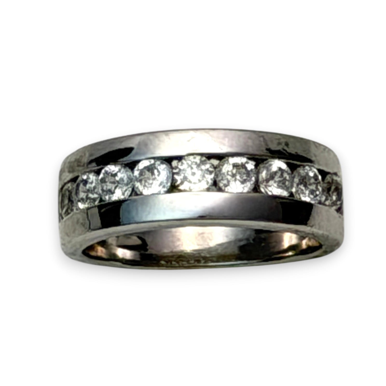 c.2000 Sterling Silver Channel Set Round CZ Band Ring Size 7 Marked 925 China