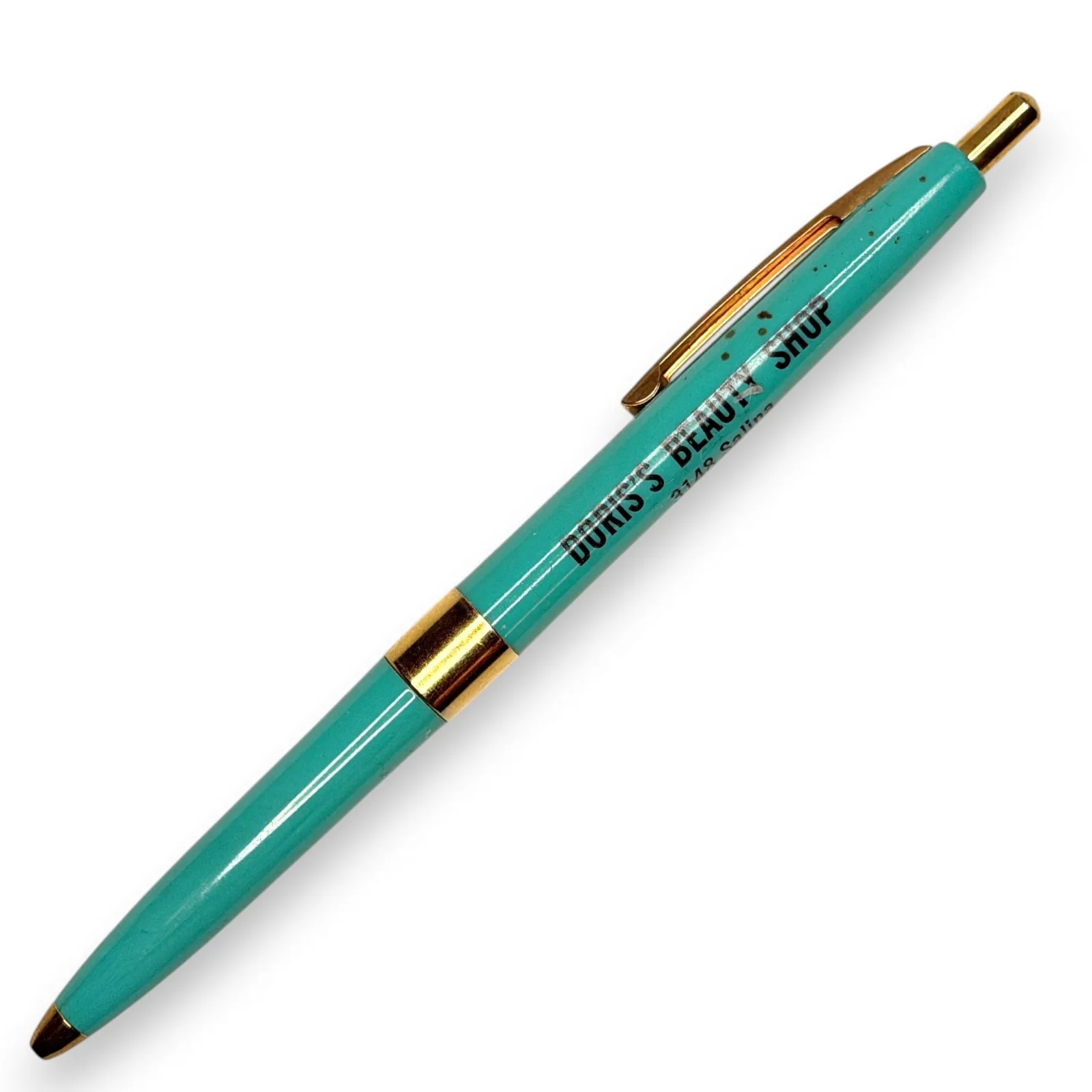 1950s Readyriter Doris's Beauty Shop Wichita KS Turquoise Promo Ballpoint Pen