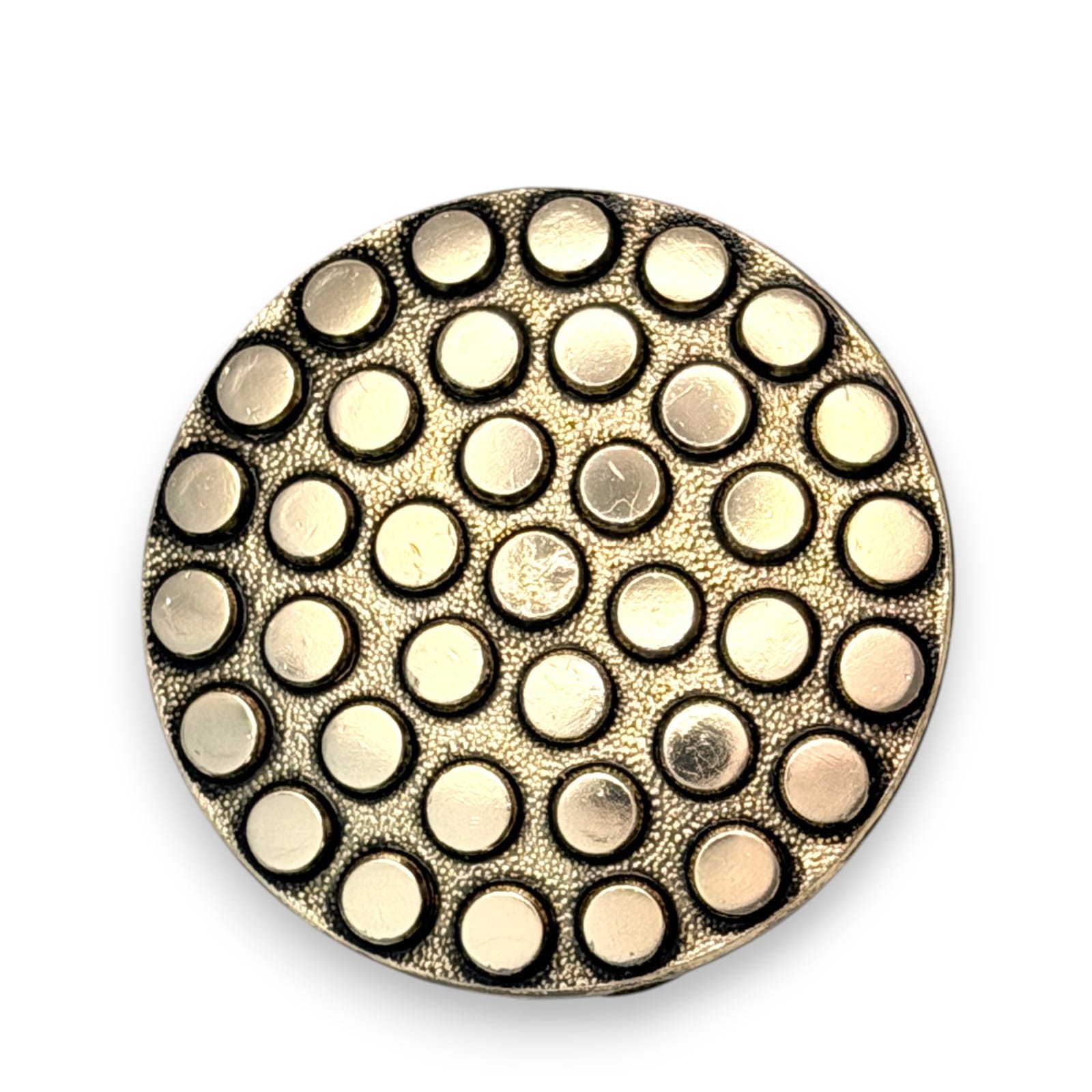 Vintage 1970s Gold Tone Dot Pattern Round Scarf Clip Geometric Modern Jewelry