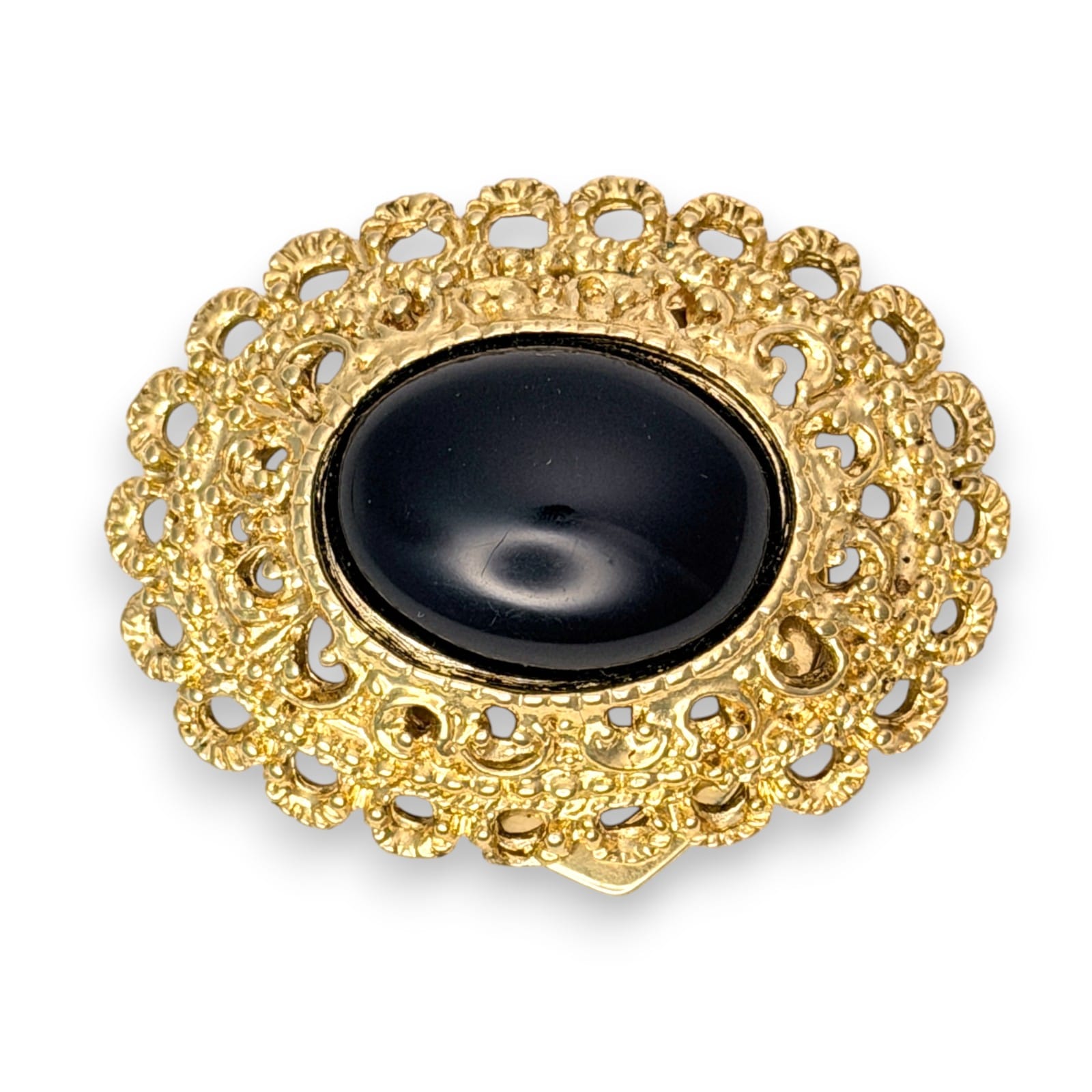 Vintage c.1980s Park Lane Gold Tone Black Cabochon Filigree Dress Scarf Clip