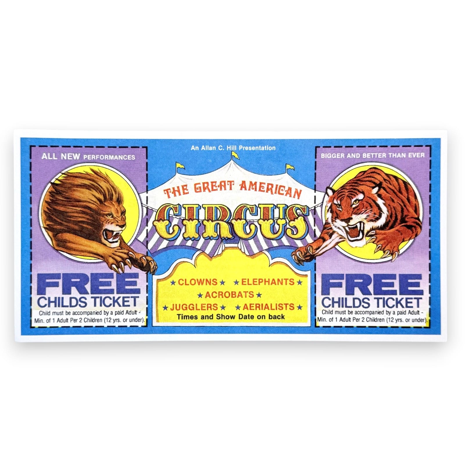 1995 Great American Circus Free Child Ticket Flyer Mt Pleasant MI Allan C Hill
