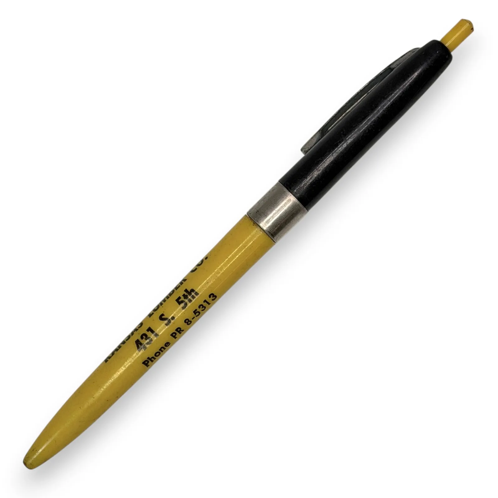 1950s Rite-O-Graph Kansas Lumber Co Manhattan KS Yellow Ballpoint Click Pen
