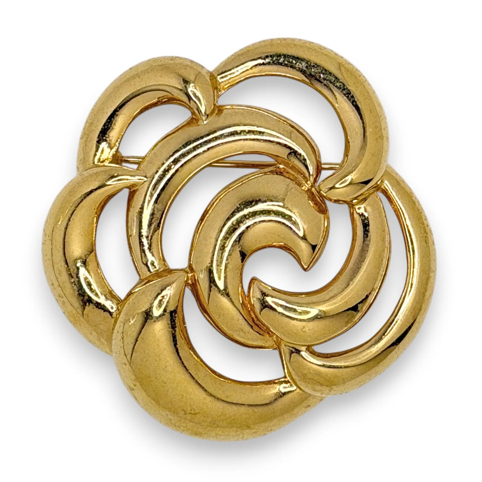 Vintage 1990s Napier Gold Tone Abstract Flower Blossom Swirl Brooch Pin 1.75"
