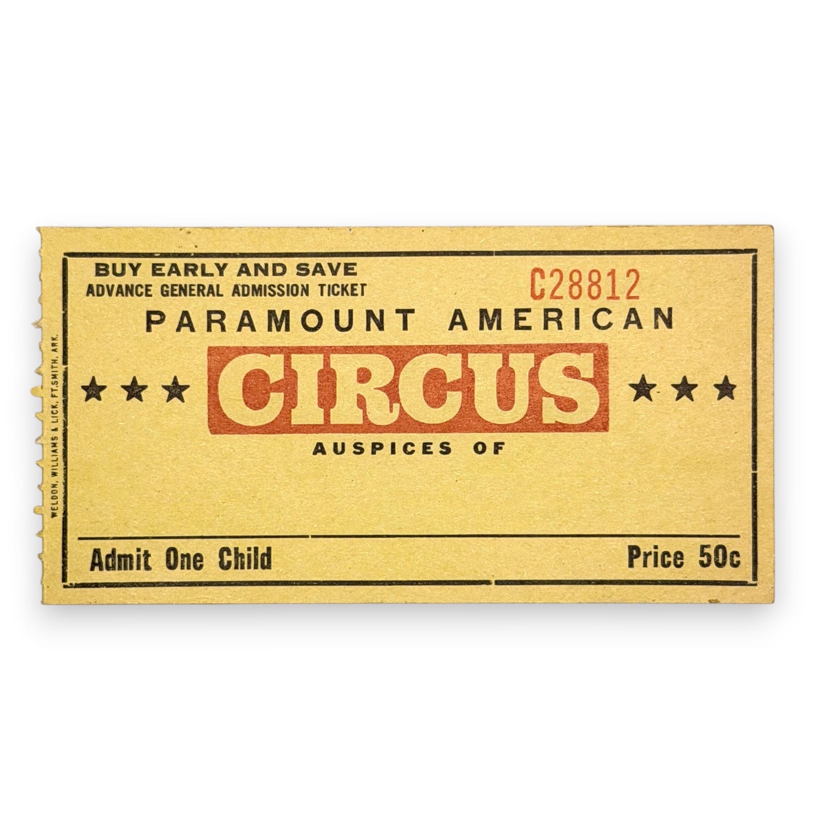 1950s Paramount American Circus Advance Child Ticket Entrance Midwest Circuit