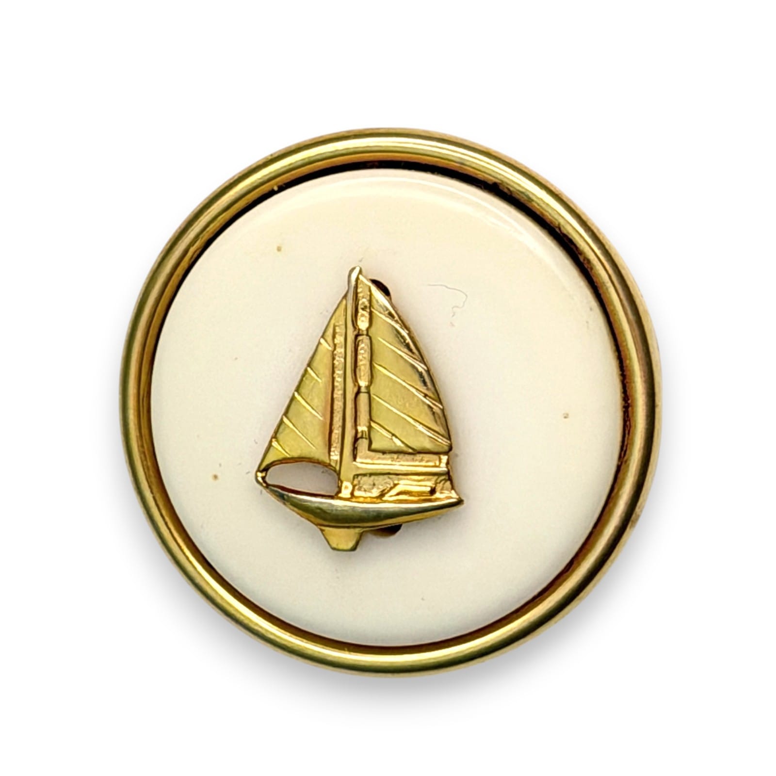Mid-century Gold Tone Sailboat Cream Acrylic Brooch Scarf Clip Combo Pin 1.25"