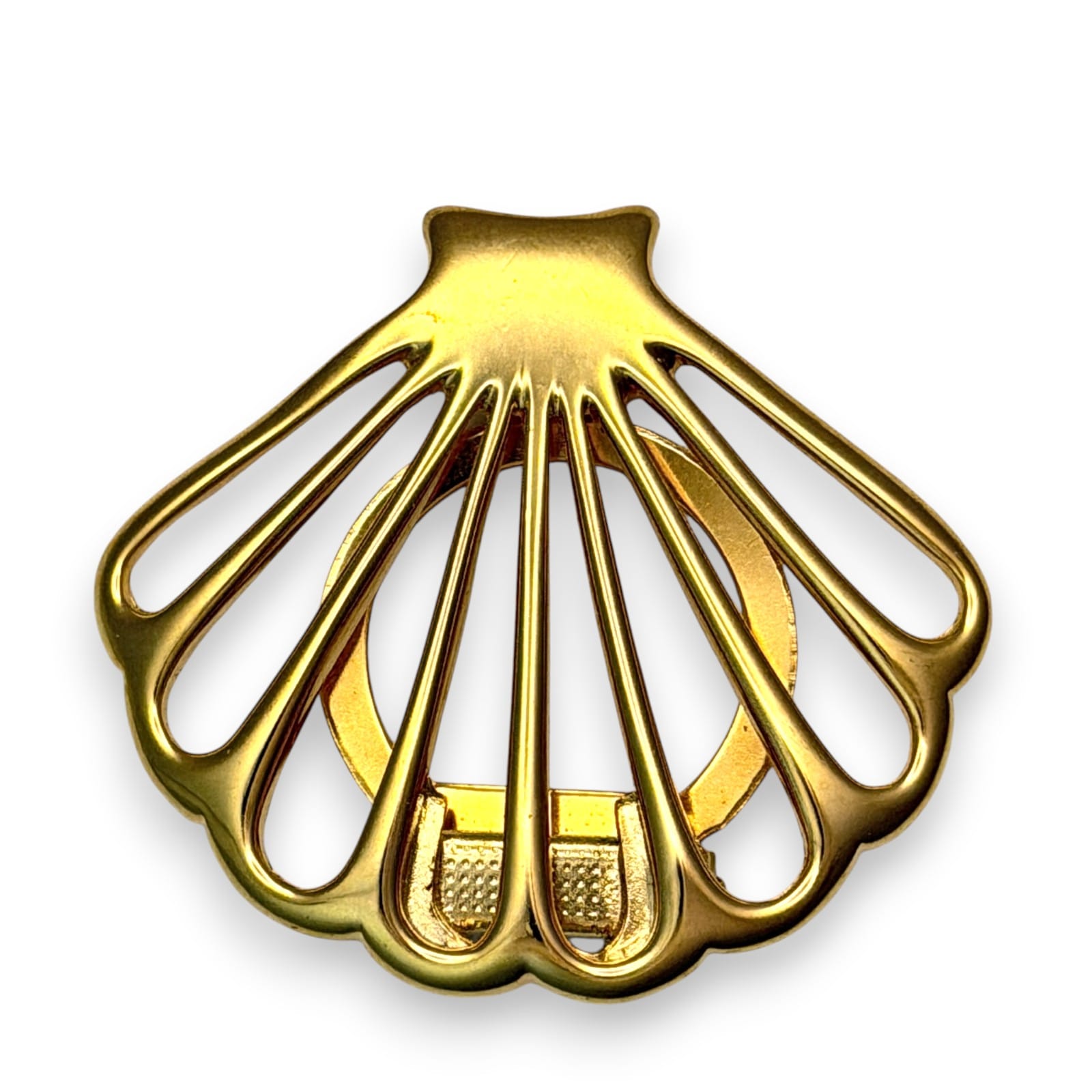 Vintage 1970s Gold Tone Seashell Scarf Clip Nautical Beach Ocean Coastal Jewelry