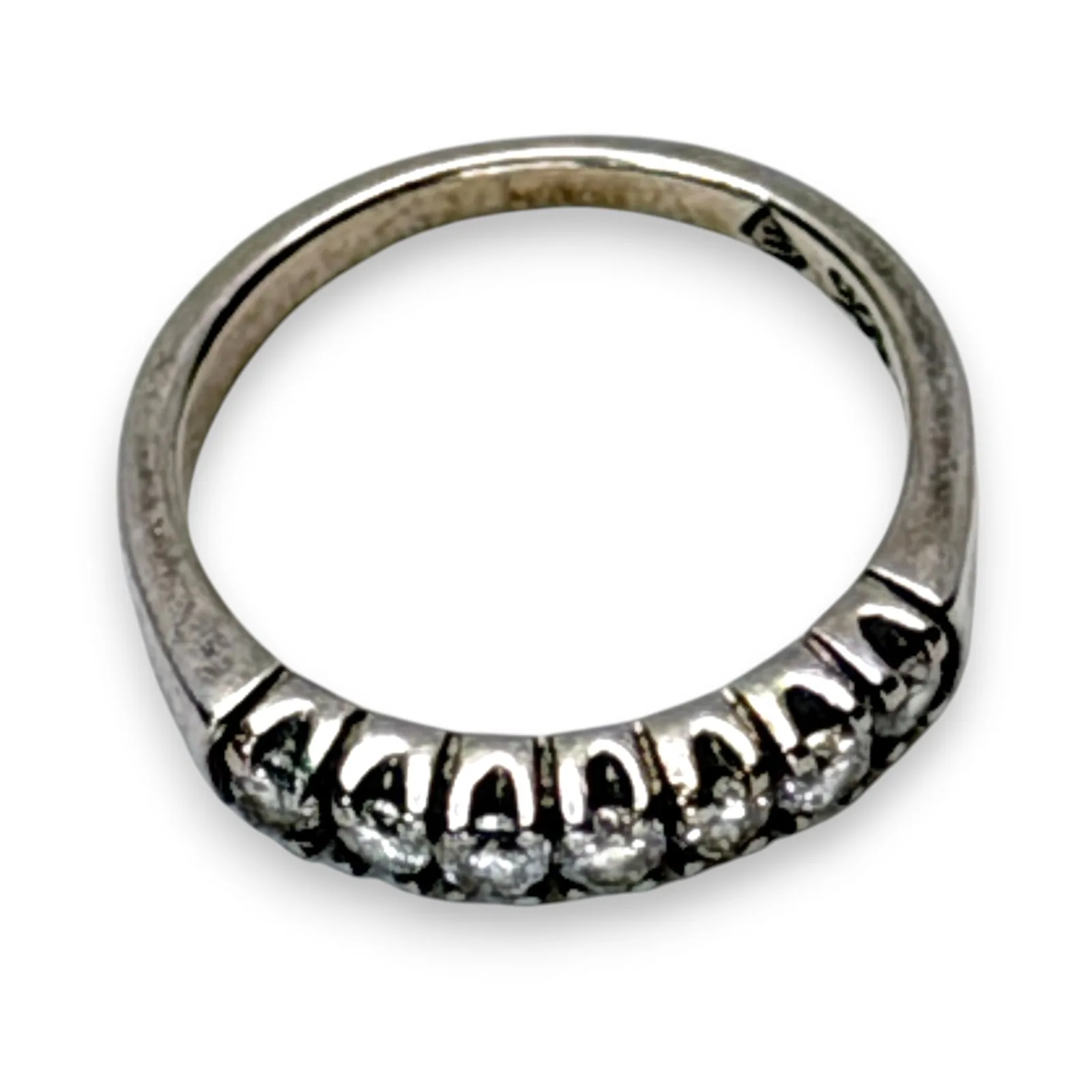 1990s Sterling Silver Glass Rhinestone Band Ring Size 4.75 925 F Diamond Mark