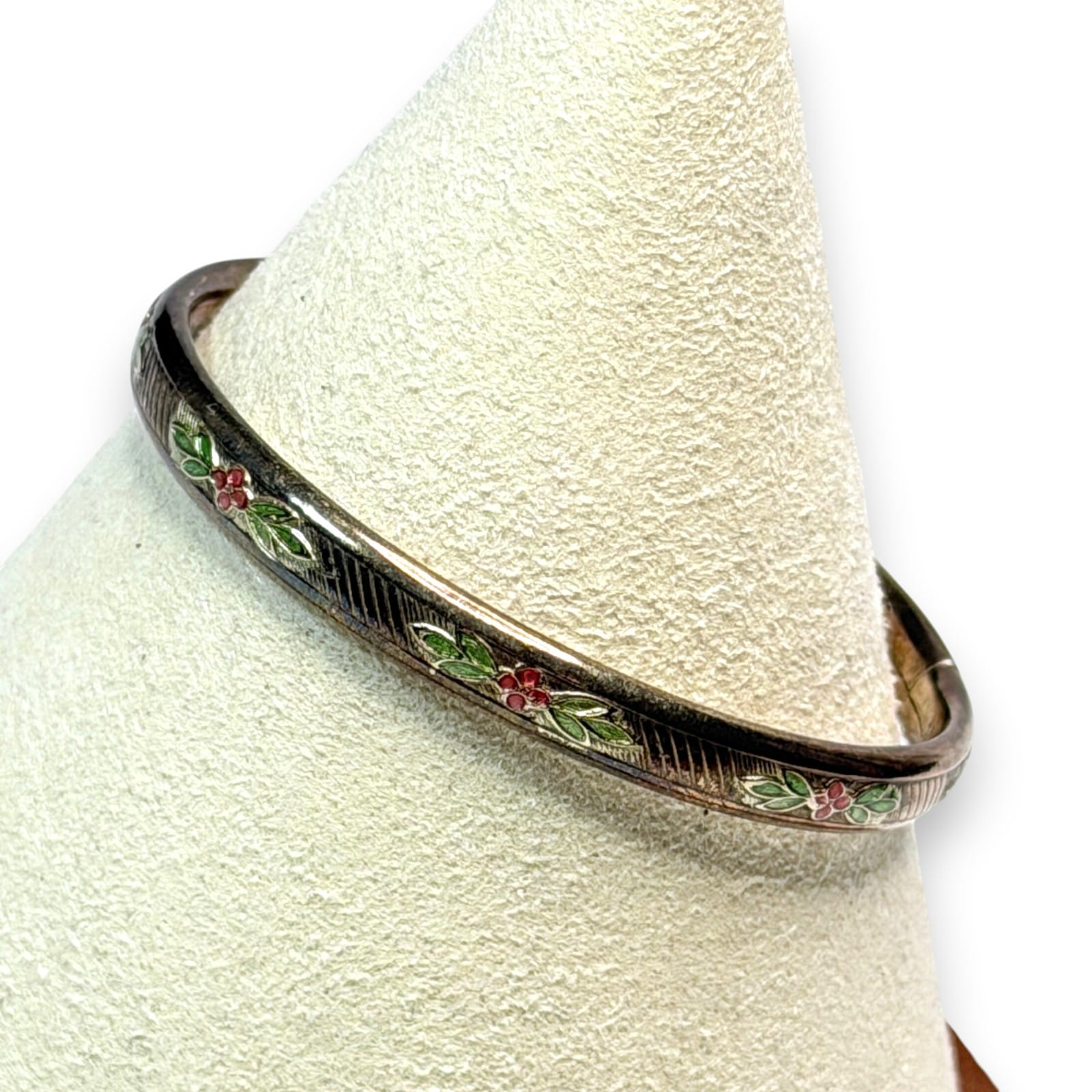1950s Sterling Silver Enamel Floral Child Bracelet Gold Tone STER PPG 5.25"
