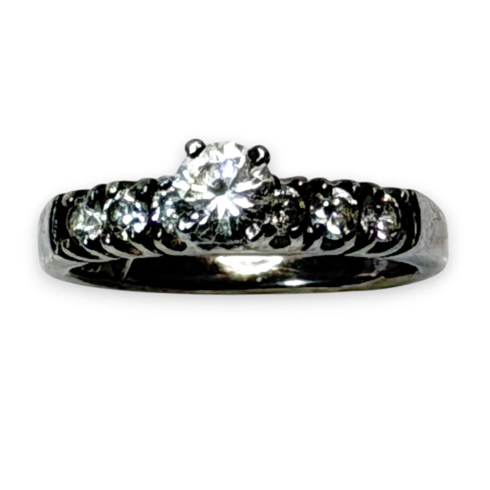 c.1990s Sterling Silver 925 Clear Stone Engagement Style Ring Size 4.75 F Mark