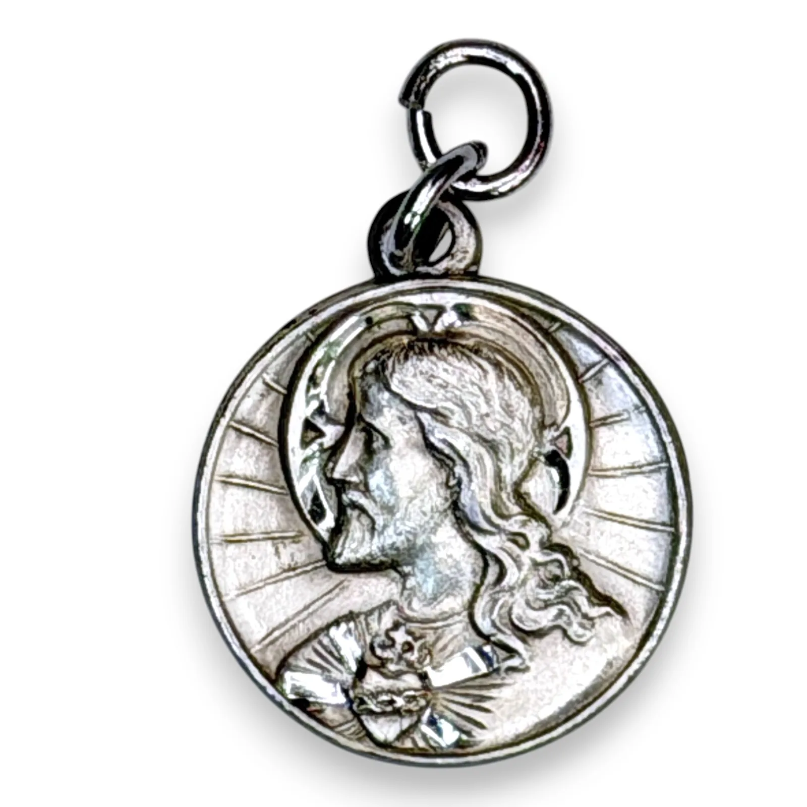 1950s Sterling Sacred Heart Jesus Our Lady Of Carmel Catholic Medal Round